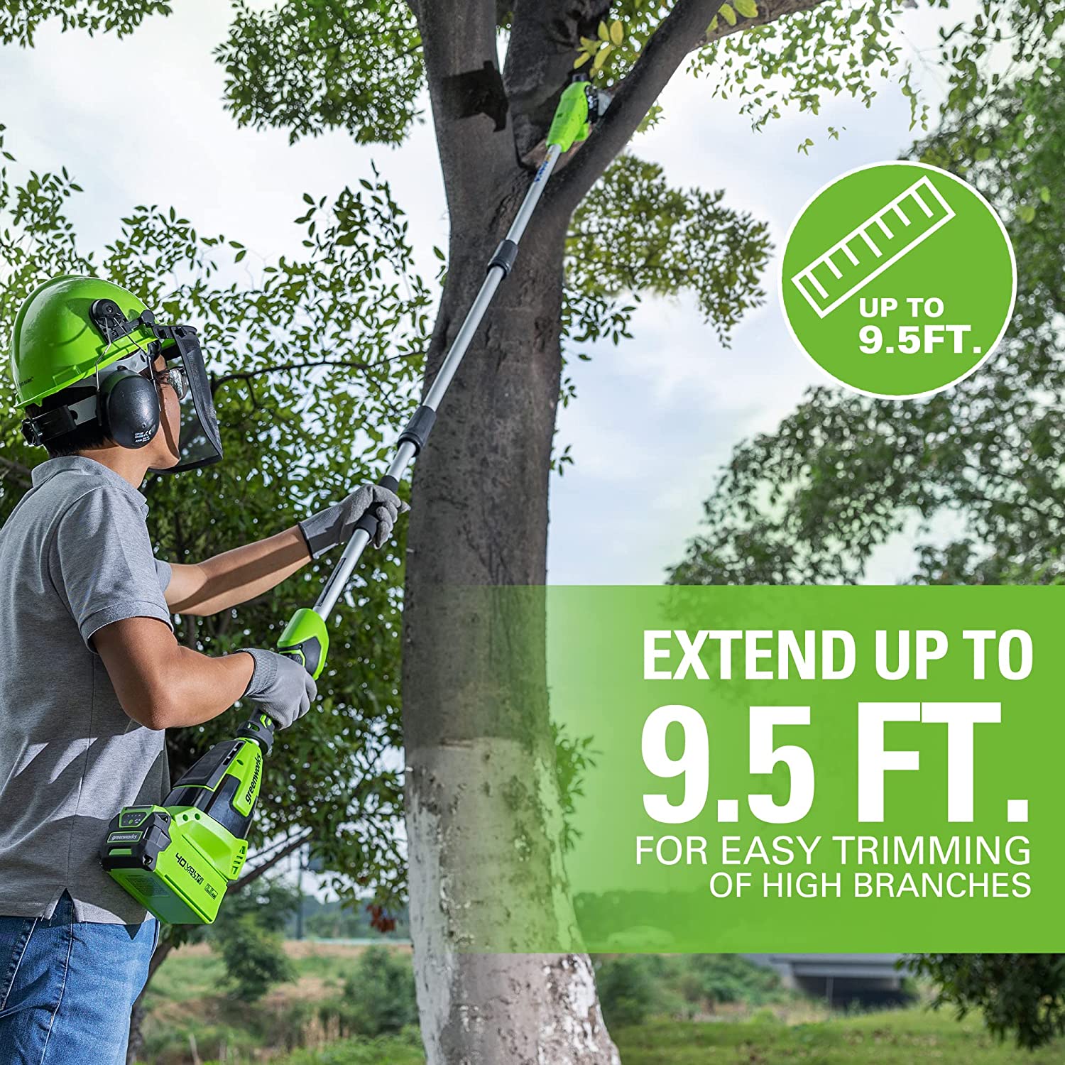 40V 10 Cordless Battery Pole Saw & Hedge Trimmer Attachment w/ 2.5 Ah Battery & Charger