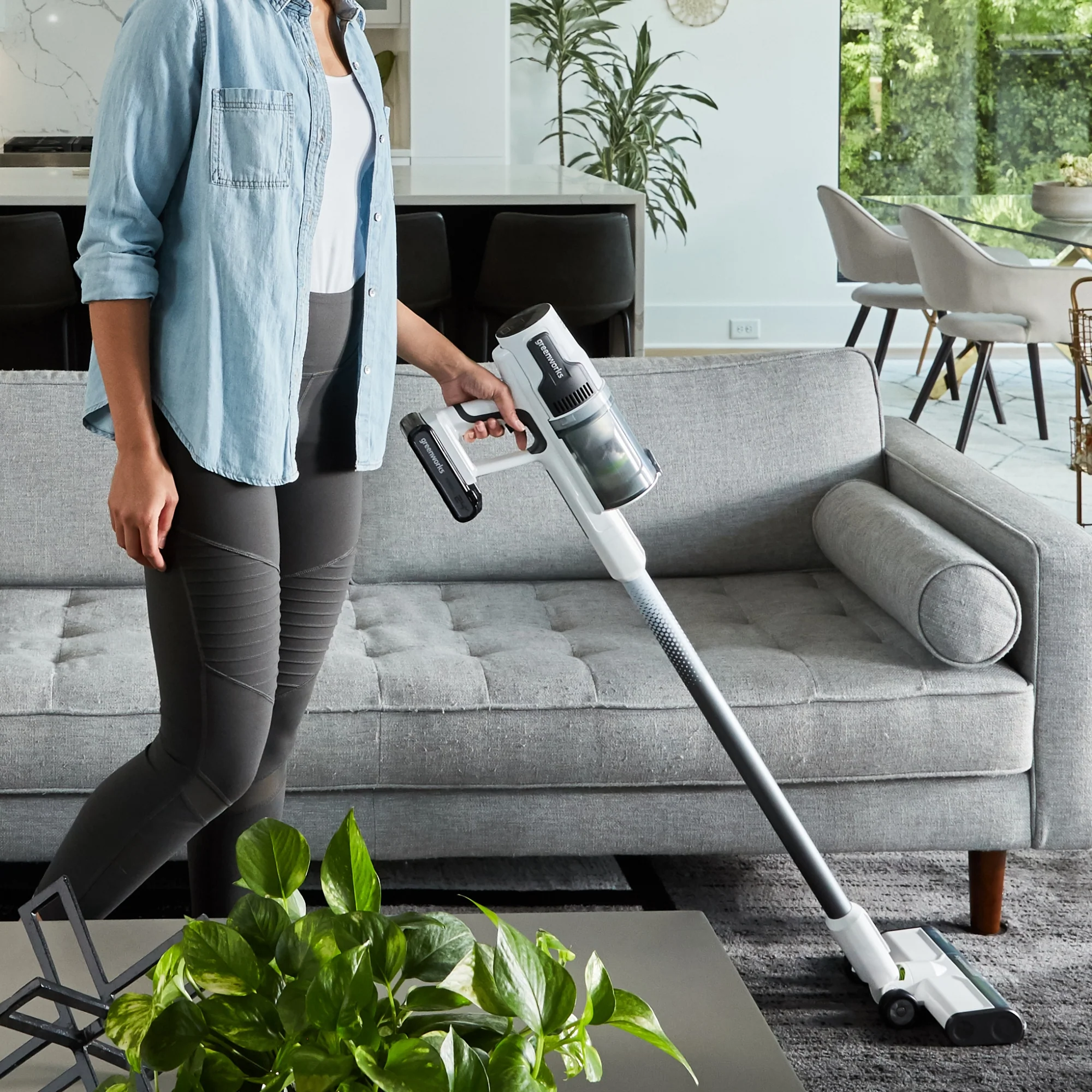 24V Cordless Battery White Stick Vacuum 3-in-1 Bundle w/ Two (2) 4.0Ah USB Batteries & Charging Stand