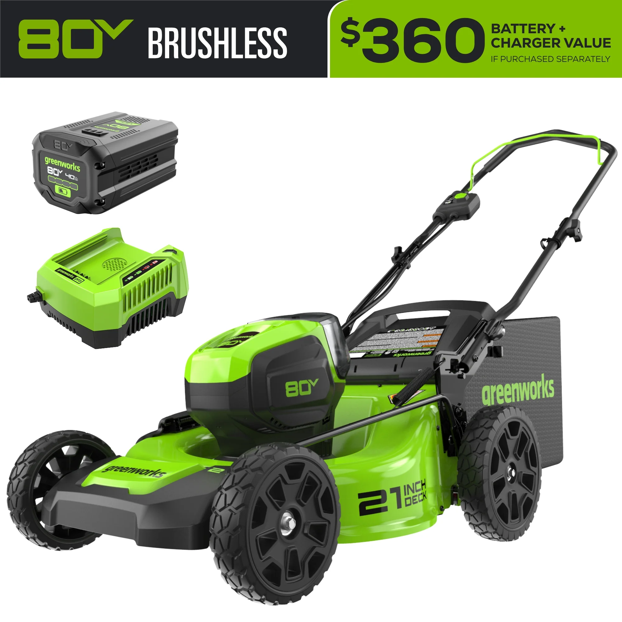 80V 21 Brushless 3-in-1 Push Lawn Mower w/ 4.0Ah Battery & Charger