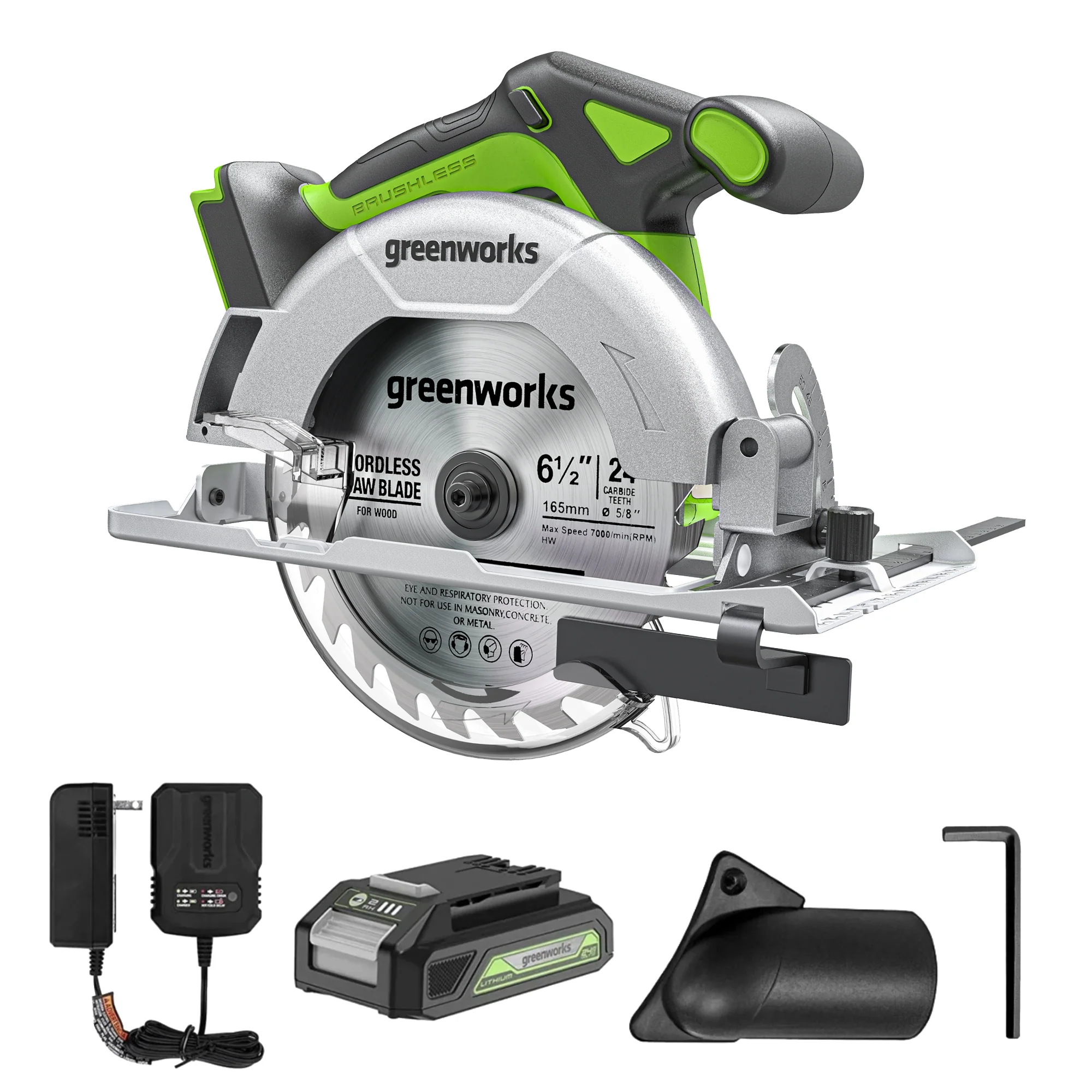 24V Cordless Battery 6.5'' Circular Saw w/ 2.0Ah Battery & Charger