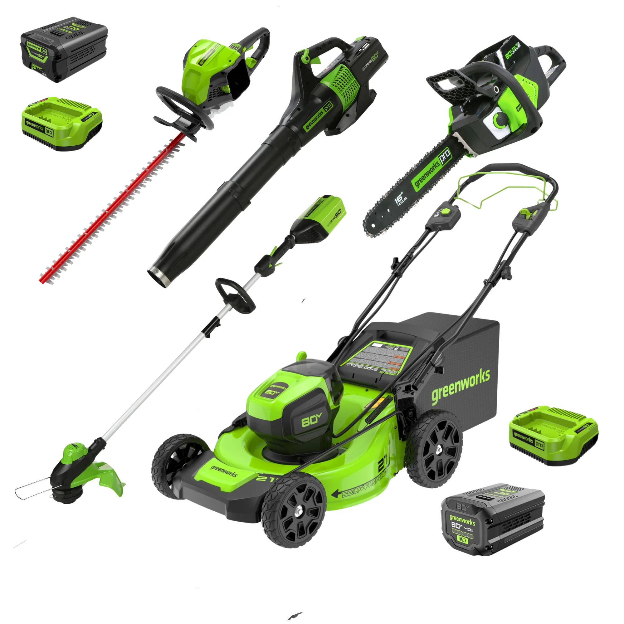 80V 21 Self-Propelled Mower 5-pc Combo Kit w/ (1) 4Ah Battery, (1) 2Ah Battery & (2) Chargers