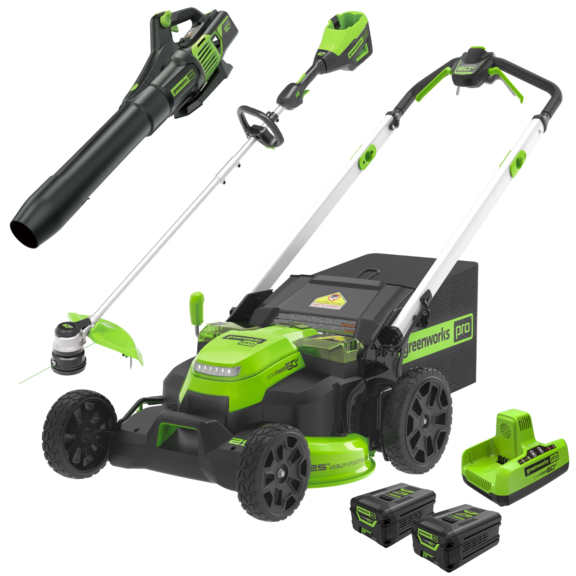60V 25 Cordless Battery Self-Propelled Mower Combo Kit w/ String Trimmer and Blower