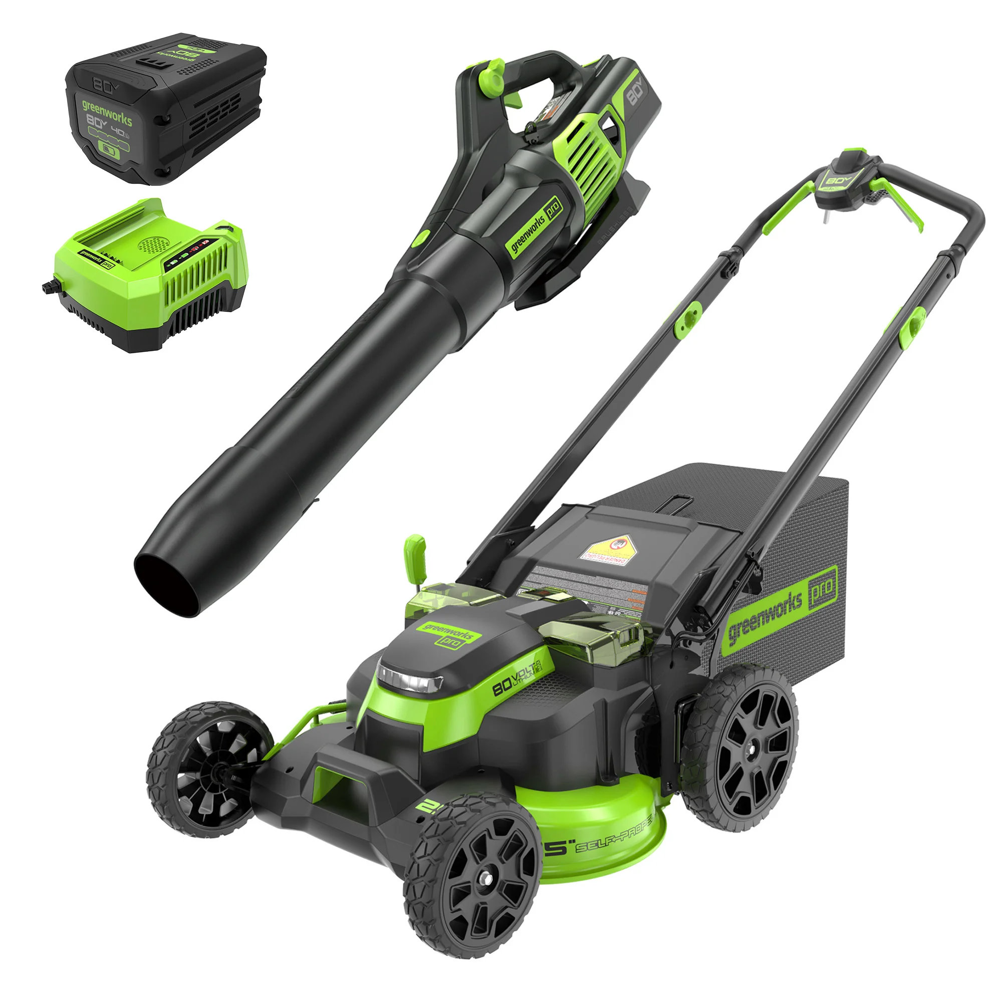80V 25 Cordless Battery Dual Blade Self-Propelled Mower 2PC Combo Kit w/ (1) 4.0Ah Battery & (1) Rapid Charger