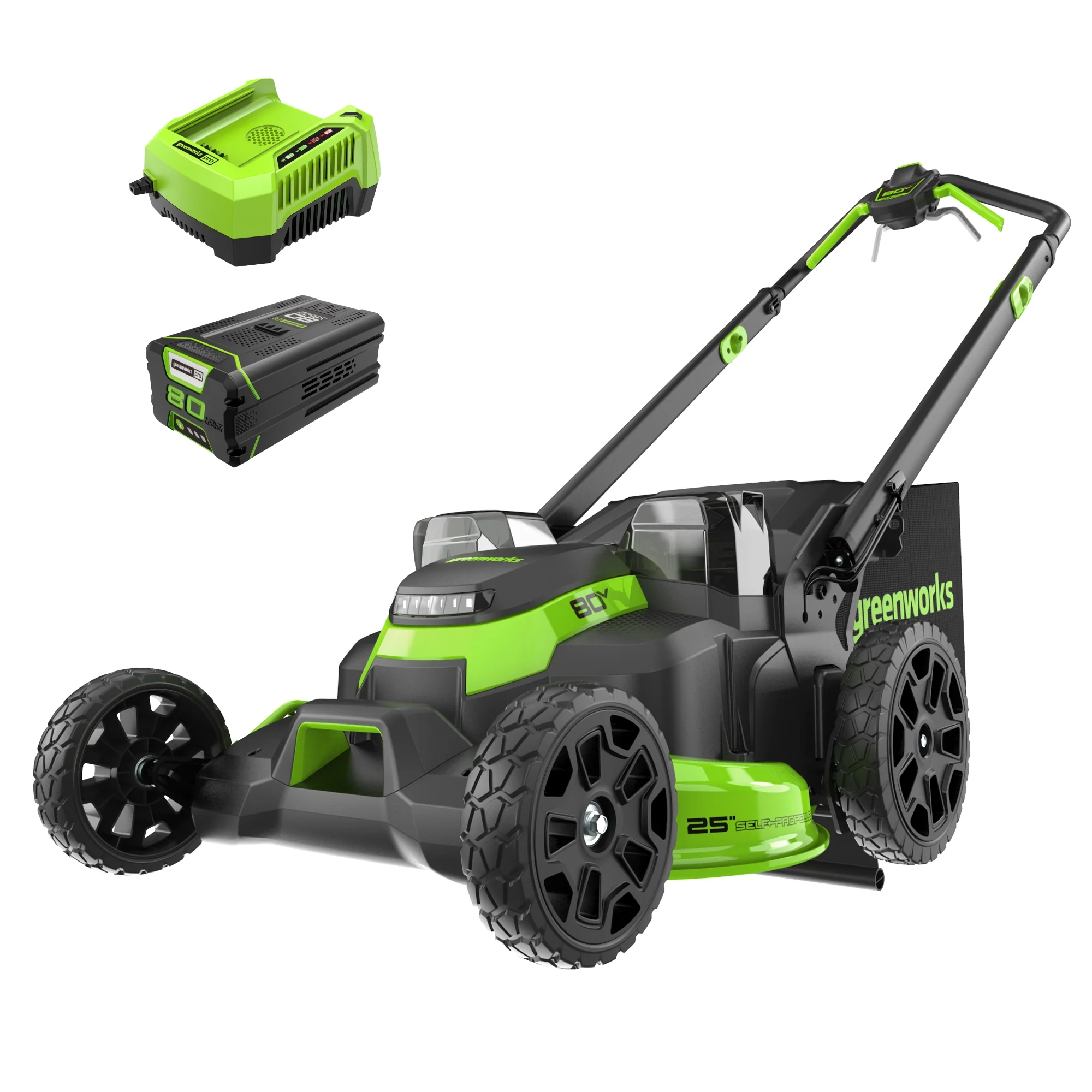 80V 25 Cordless Battery Dual Blade Self-Propelled Mower w/ 5.0Ah Battery & Rapid Charger