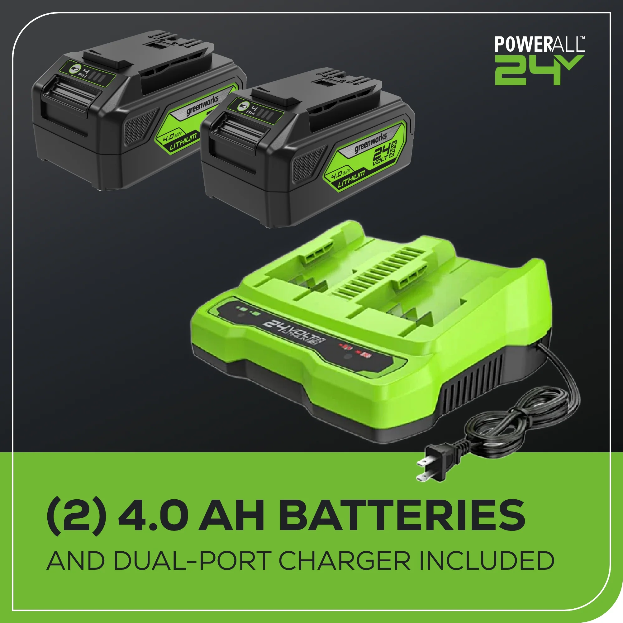 48V (2x24V) 14 Cordless Battery Chainsaw w/ Two (2) 4.0 Ah USB Batteries & Dual Port Charger