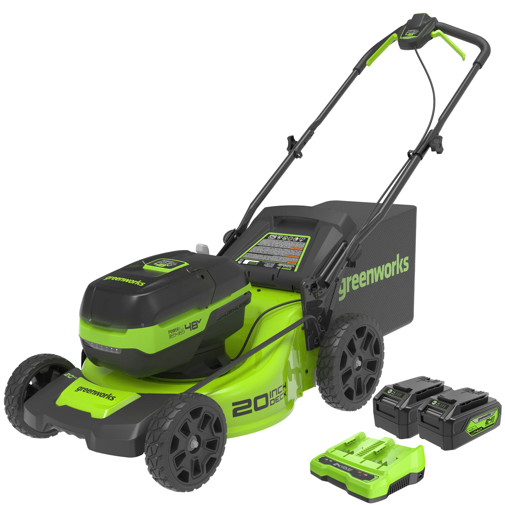 48V (2x24V) 20 Cordless Battery Push Mower w/ (2) 4.0Ah USB Batteries & Charger