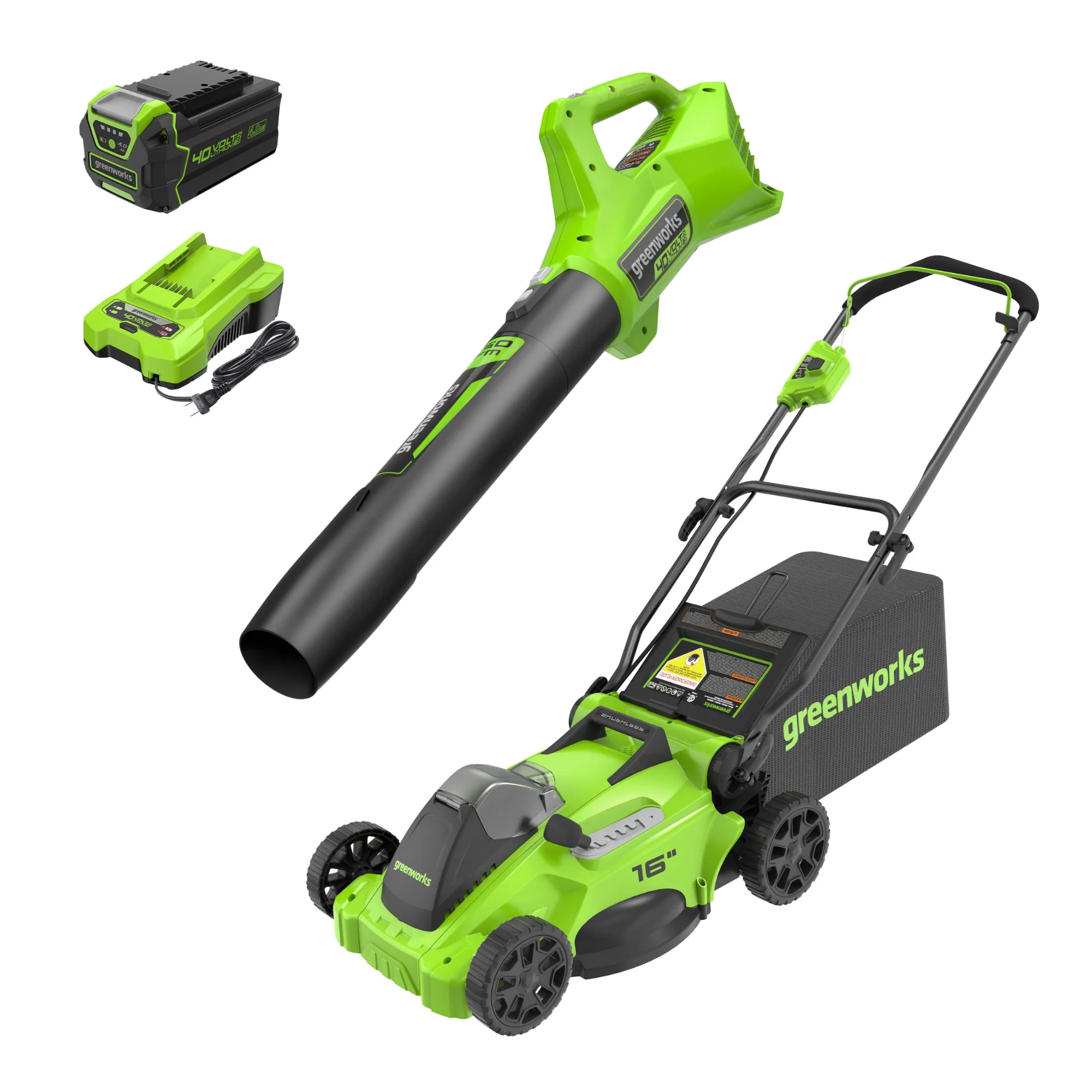 40V 16 Cordless Battery Brushless Push Lawn Mower & 350 CFM Blower Combo Kit w/ 4.0Ah Battery & Charger
