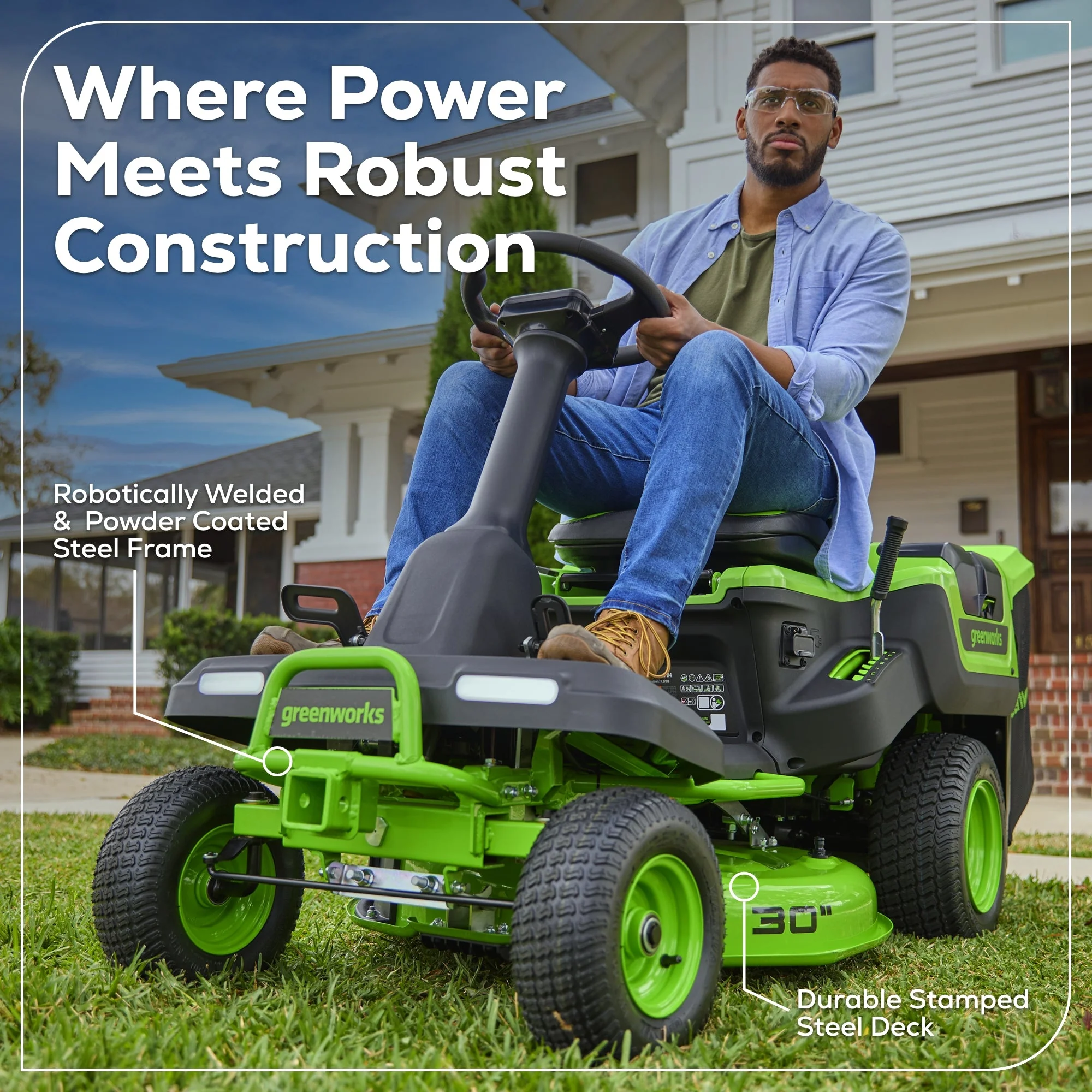 60V 30” CrossoverT Riding Lawn Tractor 3PC Combo Kit w/ Two 8.0Ah Batteries, Two 4.0Ah Batteries, One 2.5Ah Battery and Two Chargers