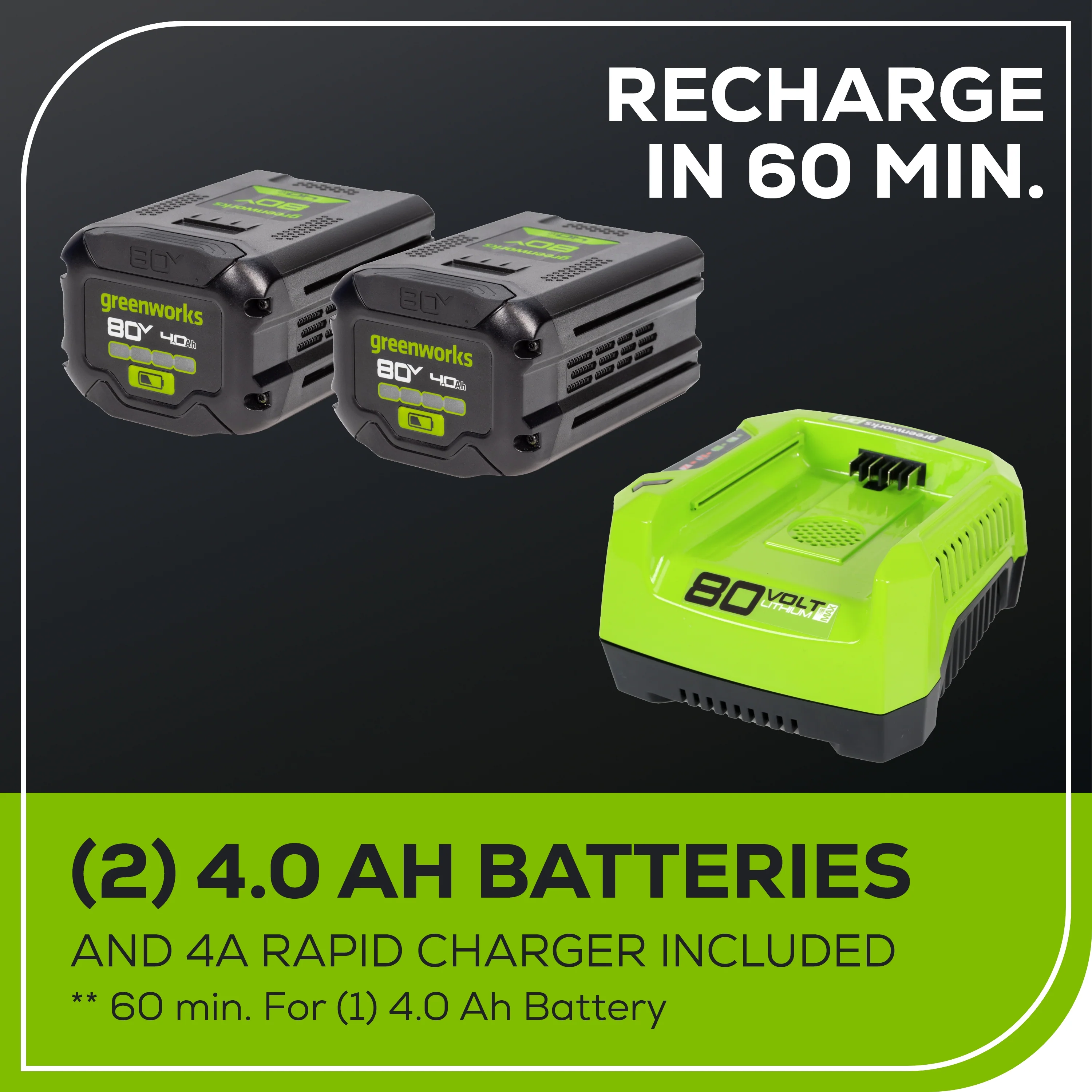 80V 22 Cordless Battery Dual Blade Self-Propelled Lawn Mower w/ (2) 4.0Ah Batteries & Rapid Charger