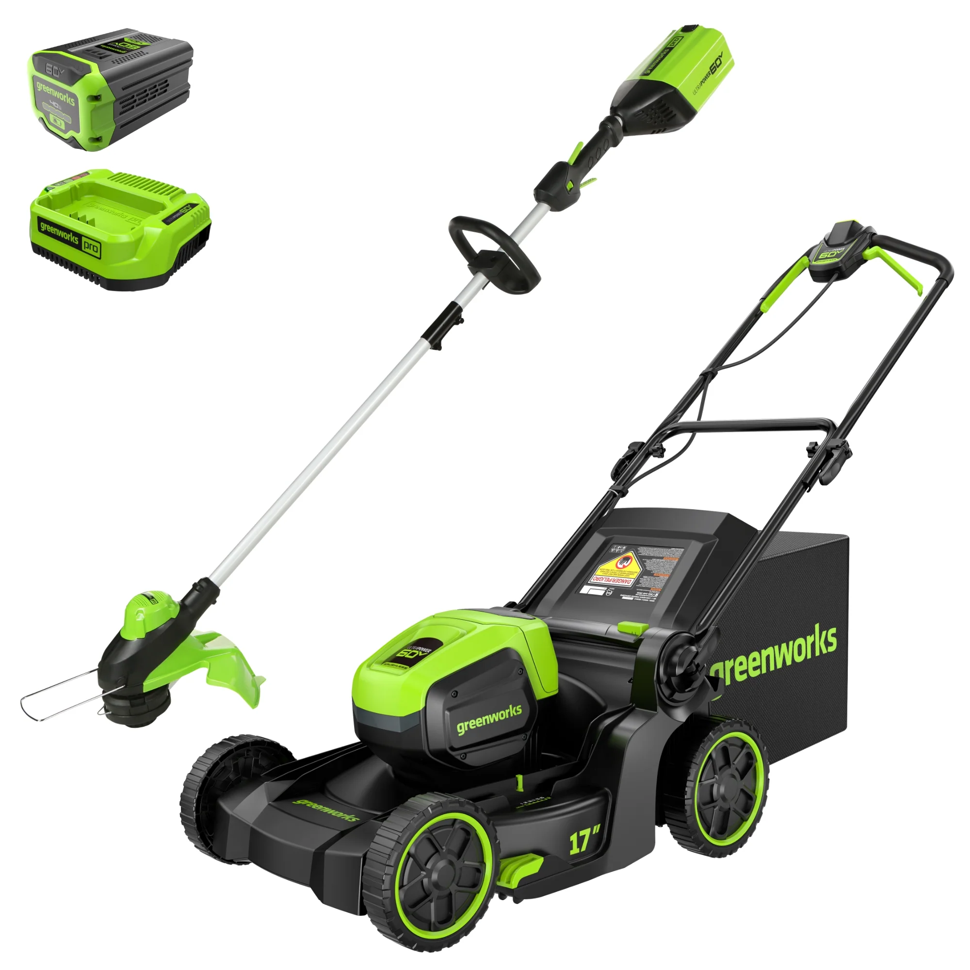 60V 17 Cordless Battery Push Lawn Mower and 13 String Trimmer Combo Kit w/ 4.0Ah Battery & Charger