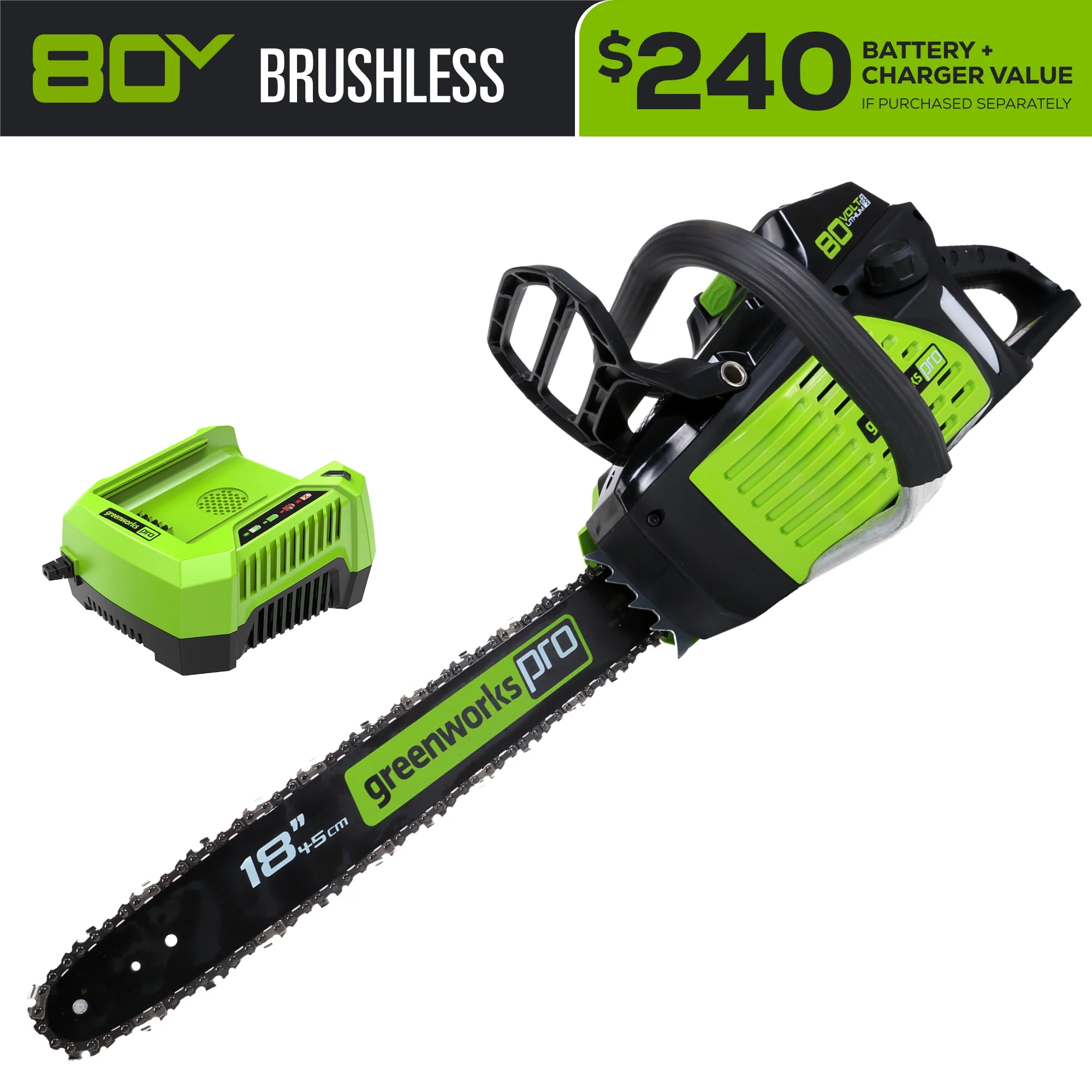 80V 18 Cordless Battery Chainsaw w/ 2.0Ah Battery & Charger