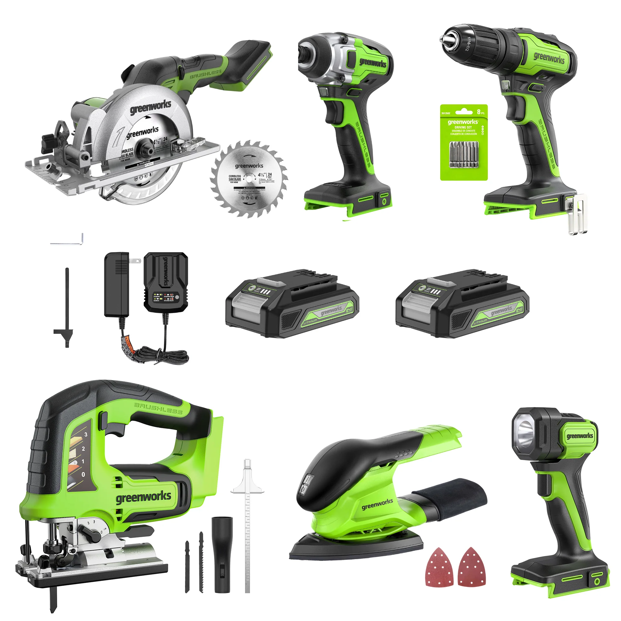 24V Cordless Battery Jig Saw 6PC Combo Kit w/ (2) 2Ah Batteries and Charger
