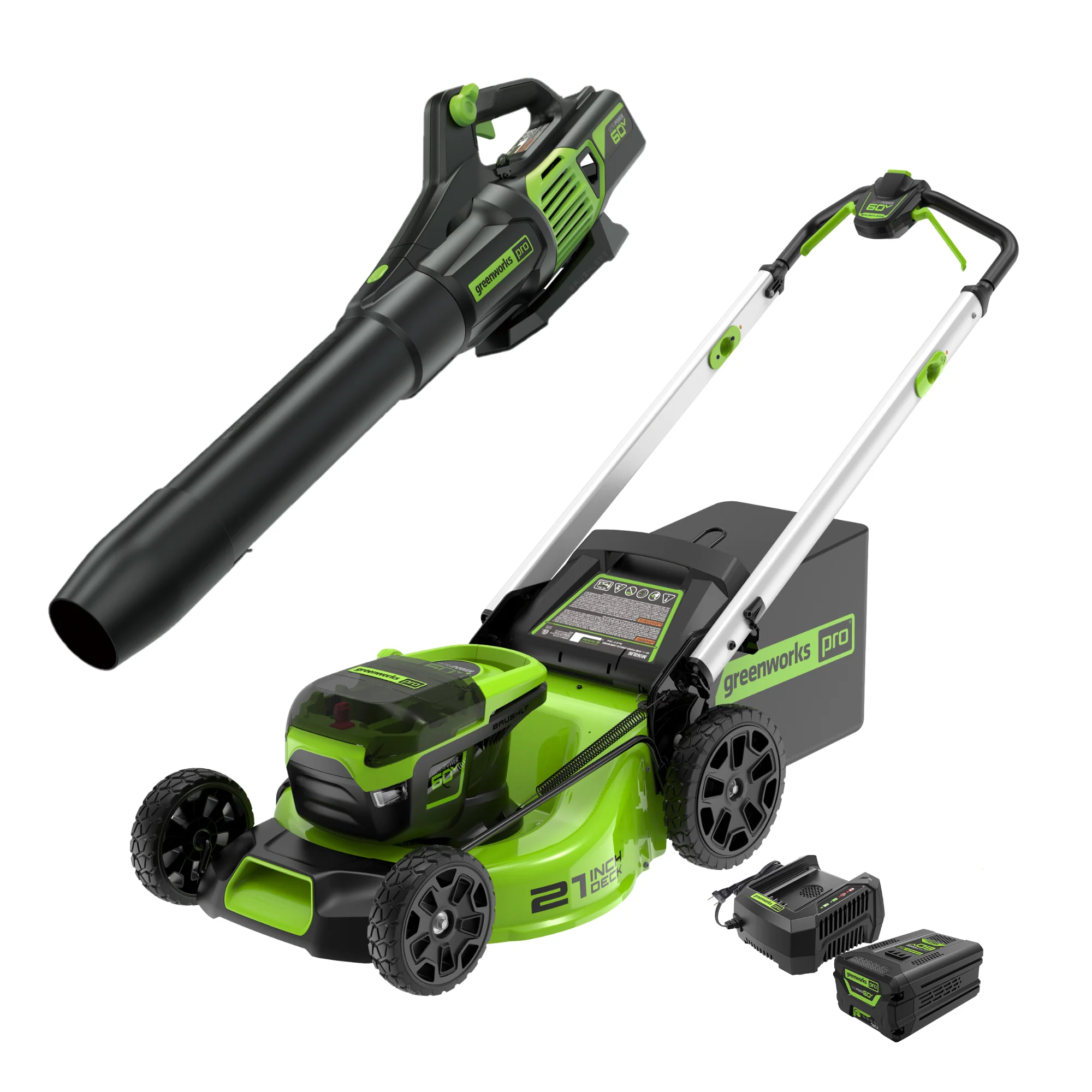 60V 21 Cordless Battery Push Mower and 610 CFM Blower Combo Kit w/ 5.0Ah Battery and Charger