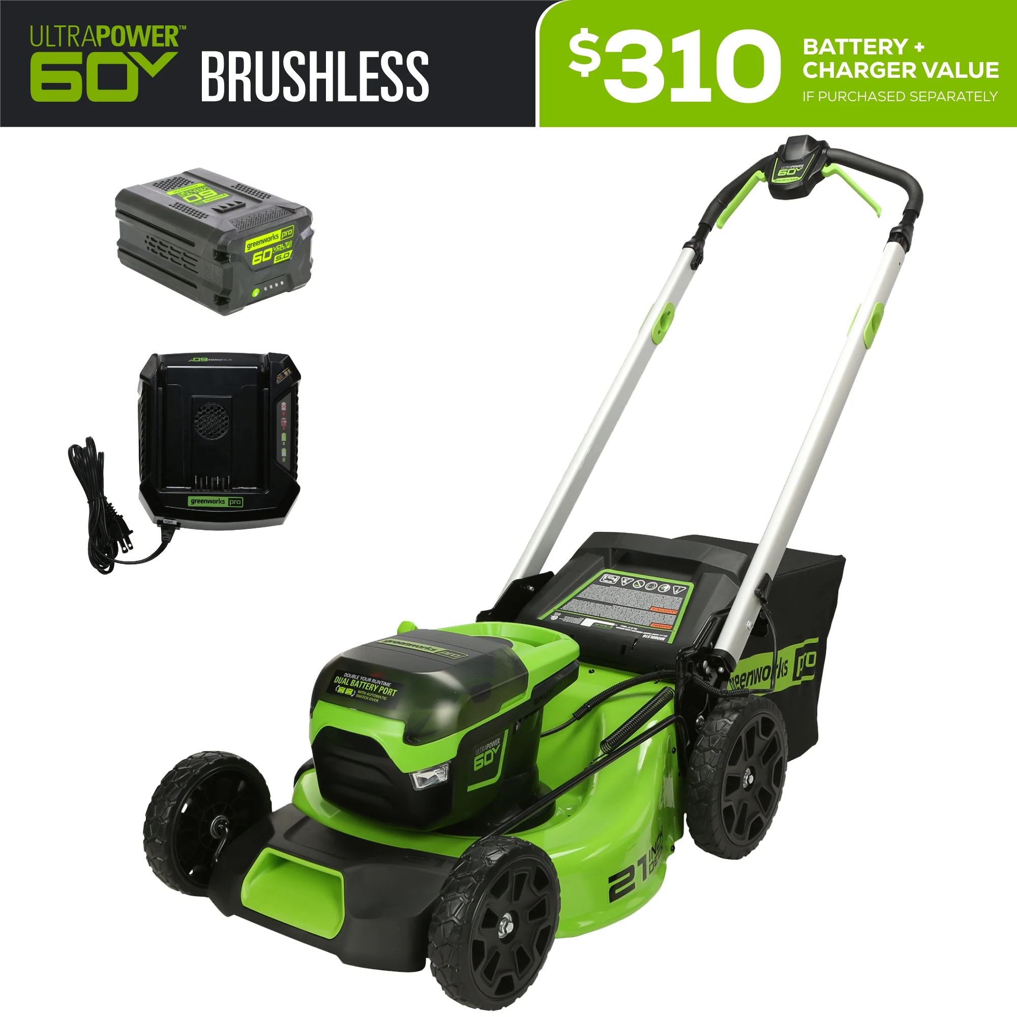 60V 21 Cordless Battery Push Lawn Mower w/ 5.0Ah Battery & Charger