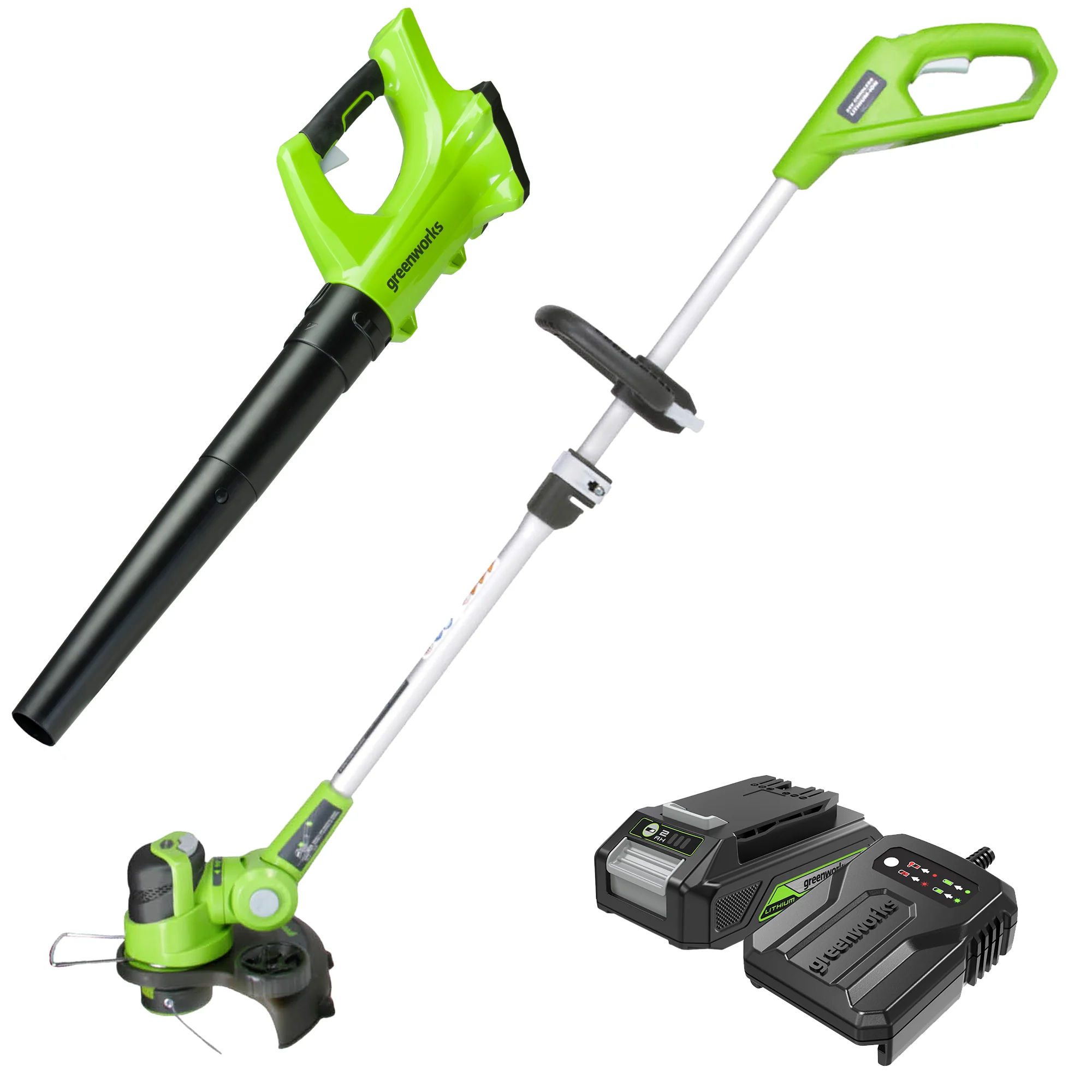 24V 12 Cordless Battery String Trimmer & 330 CFM Leaf Blower Combo Kit w/ 2.0 Ah Battery & Charger