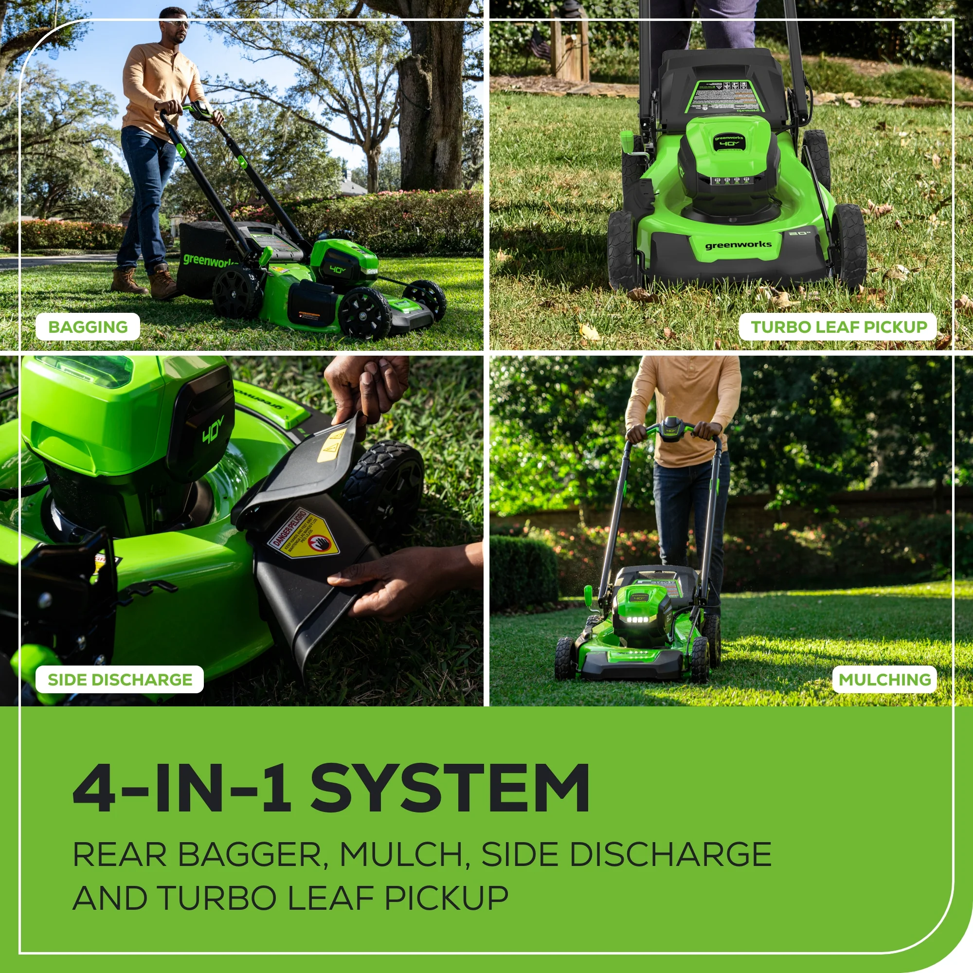 40V 20 Cordless Battery 4-in-1 Push Lawn Mower w/ 4.0Ah Battery & 2A Charger