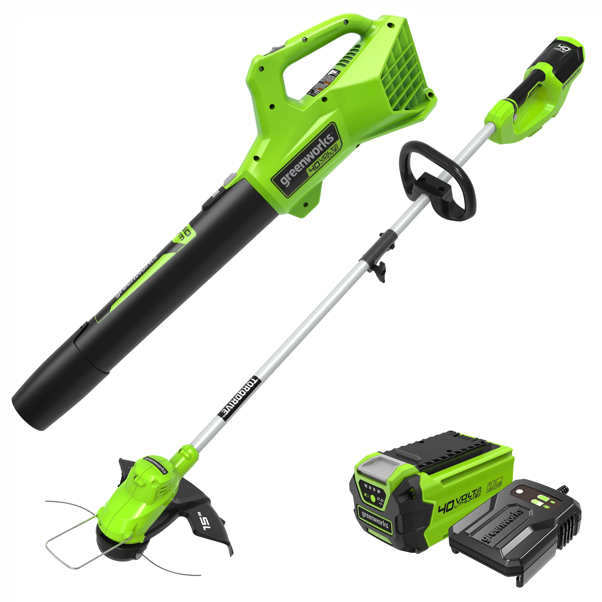 40V 15 Cordless Battery String Trimmer/Blower Combo Kit w/ 2.5Ah Battery & Charger