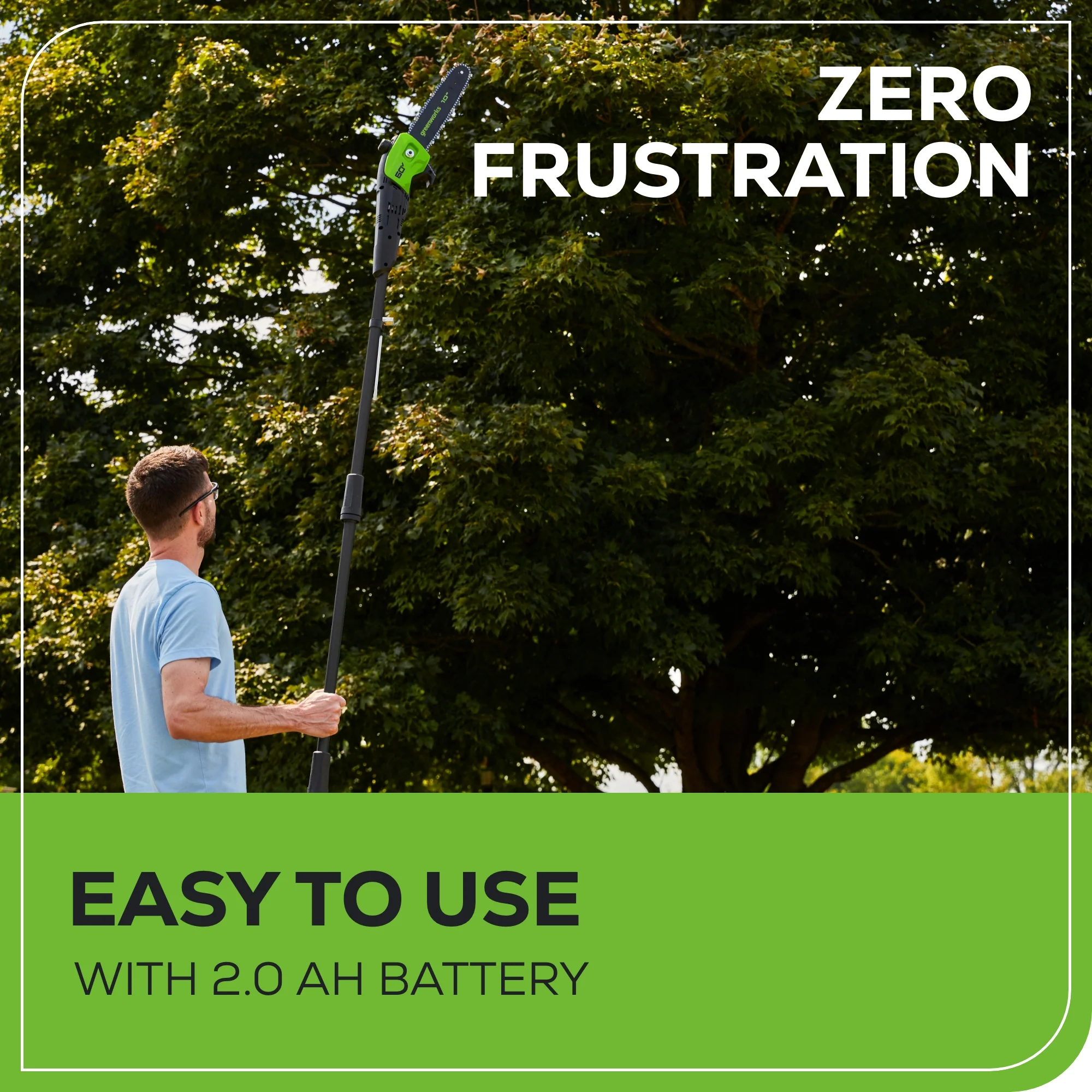 60V 10 Cordless Battery Pole Saw- Black Shaft w/ 2.0 Ah Battery & Charger