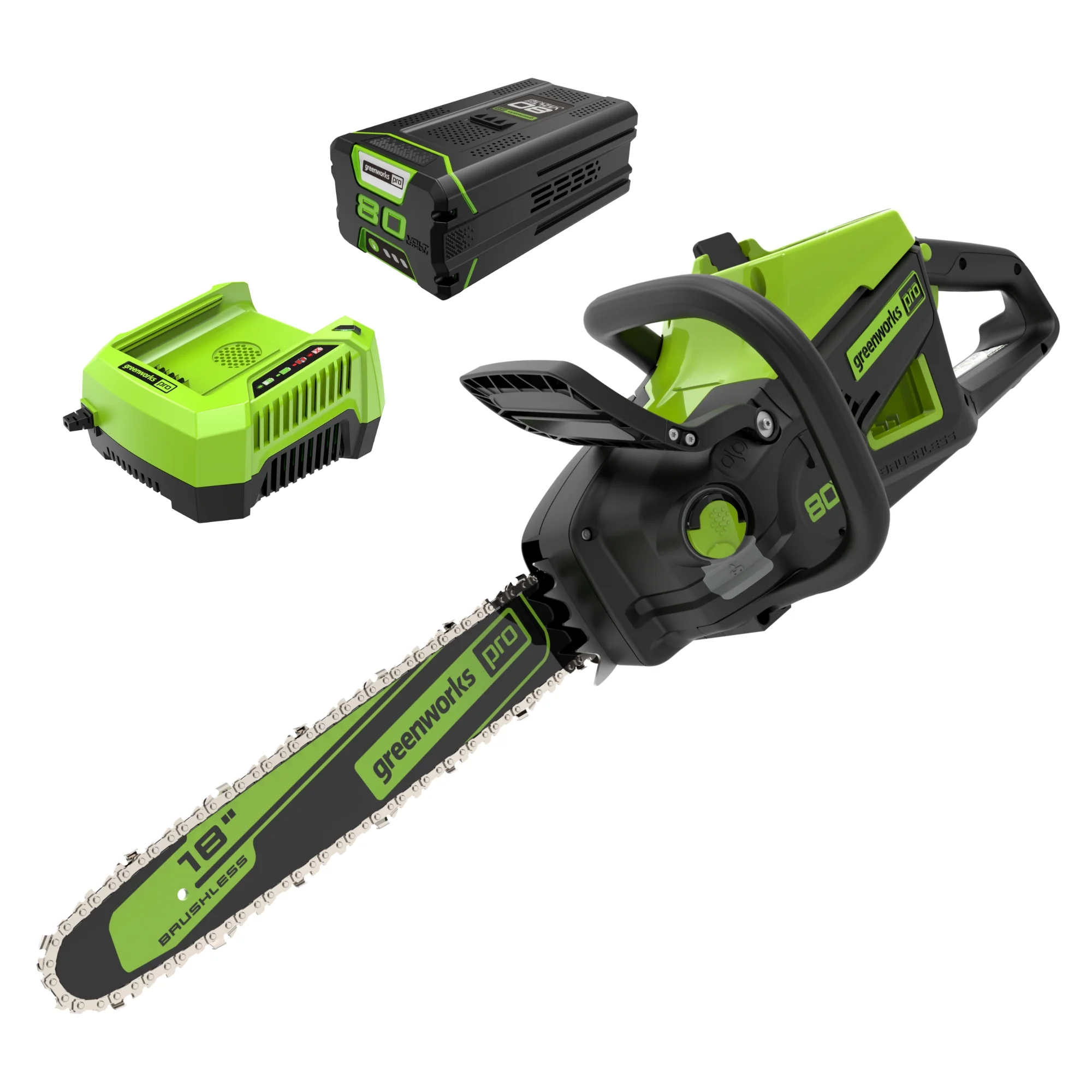 80V 18 Cordless Battery 2.5kW Chainsaw w/ 4.0Ah Battery & Rapid Charger