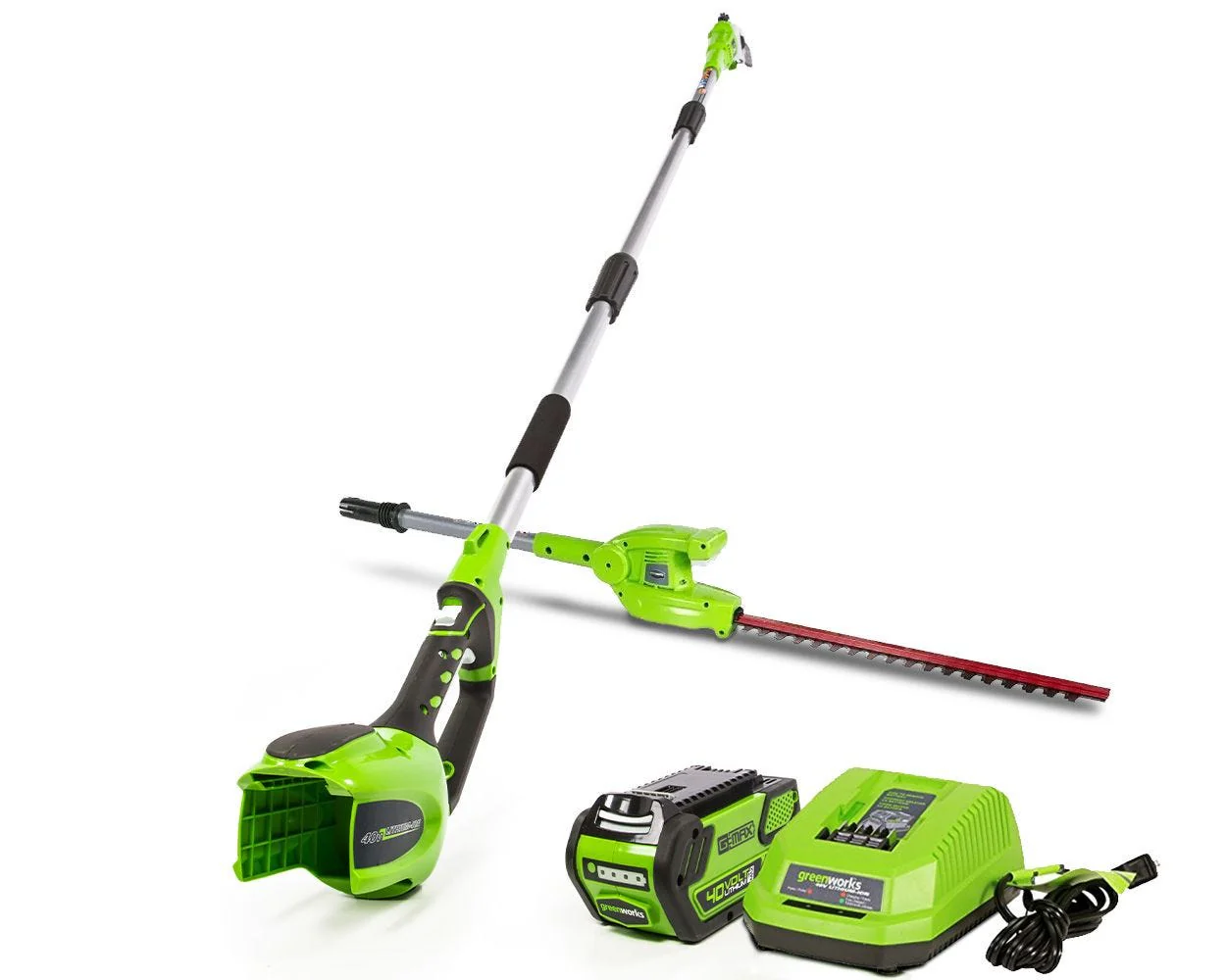 40V 8 Cordless Battery Pole Saw & Hedge Trimmer Attachment w/ 2.0 Ah Battery & Charger