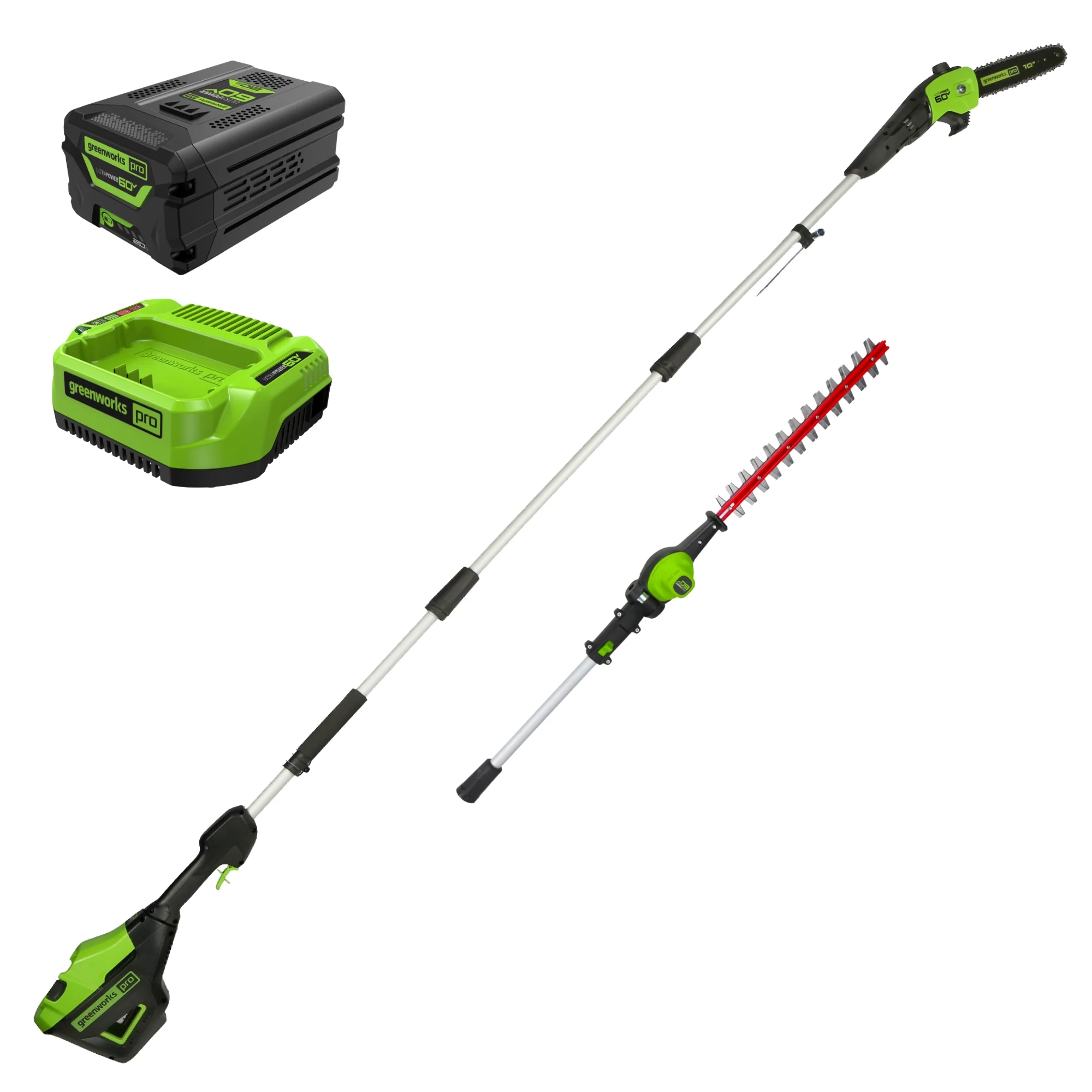 60V 10 Cordless Battery Pole Saw & 20 Pole Hedge Trimmer Combo Kit w/ 2.0 Ah Battery & Charger