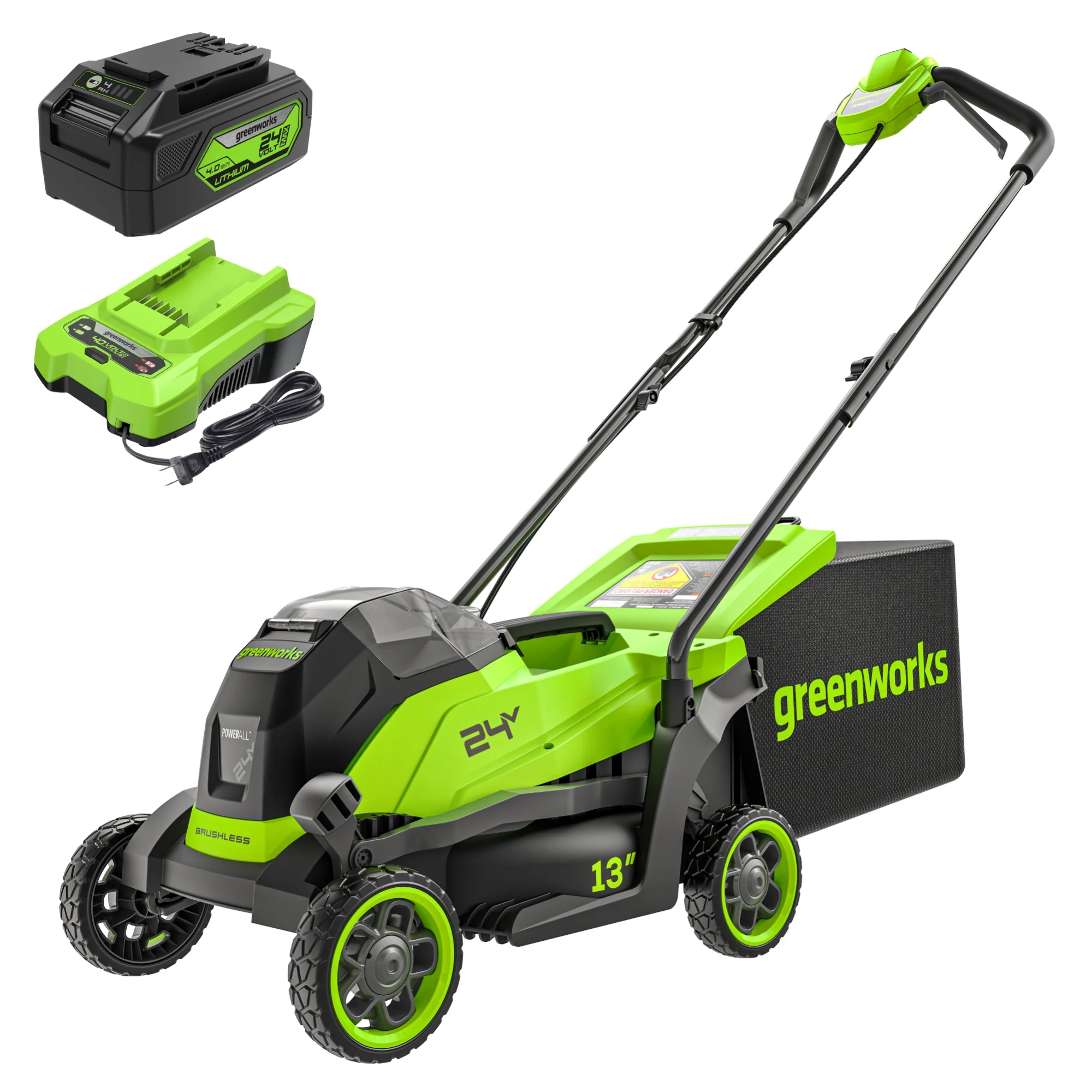 24V 13 Cordless Battery Brushless Push Lawn Mower w/ 4.0Ah Battery & Charger