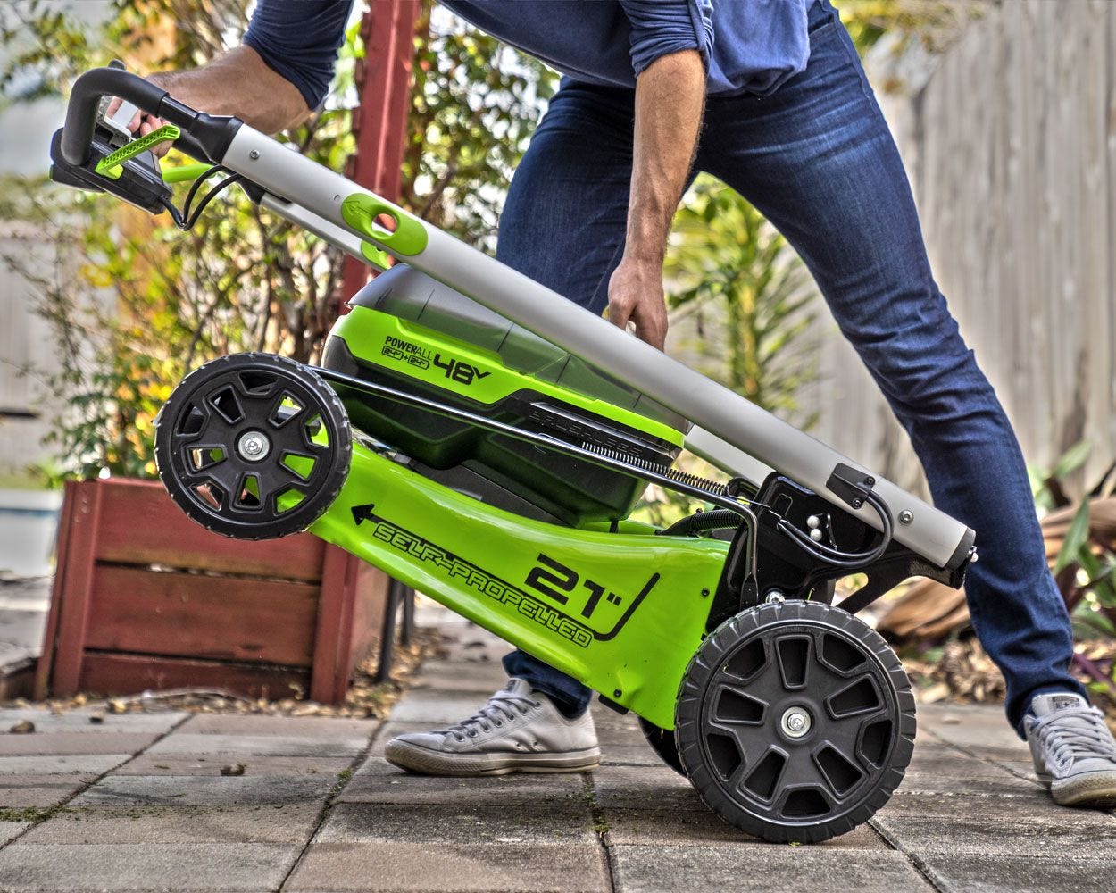 48V (2x24V) 21 Cordless Battery Self-Propelled Lawn Mower w/ (4) 4.0Ah USB Batteries & (2) Dual Port Chargers