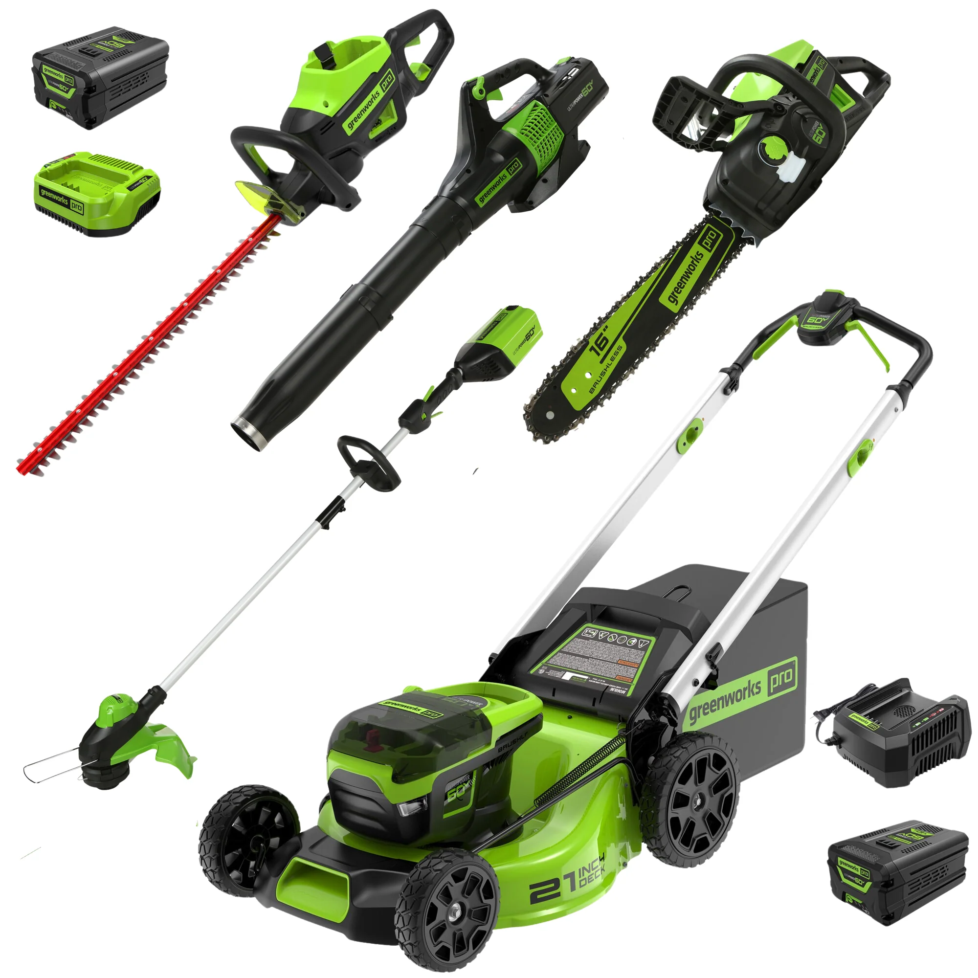 60V 21 Push Mower 5-pc Combo Kit w/ (1) 4Ah Battery, (1) 5.0Ah Battery & (2) Chargers