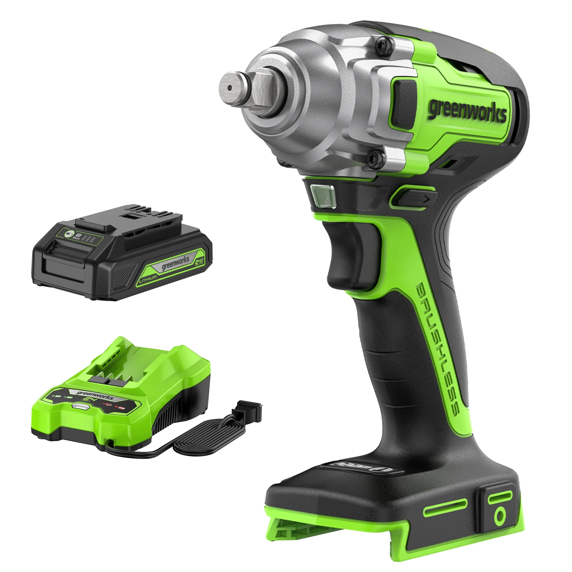 24V 1/2 Cordless Battery Impact Wrench w/ 2.0Ah Battery & Charger