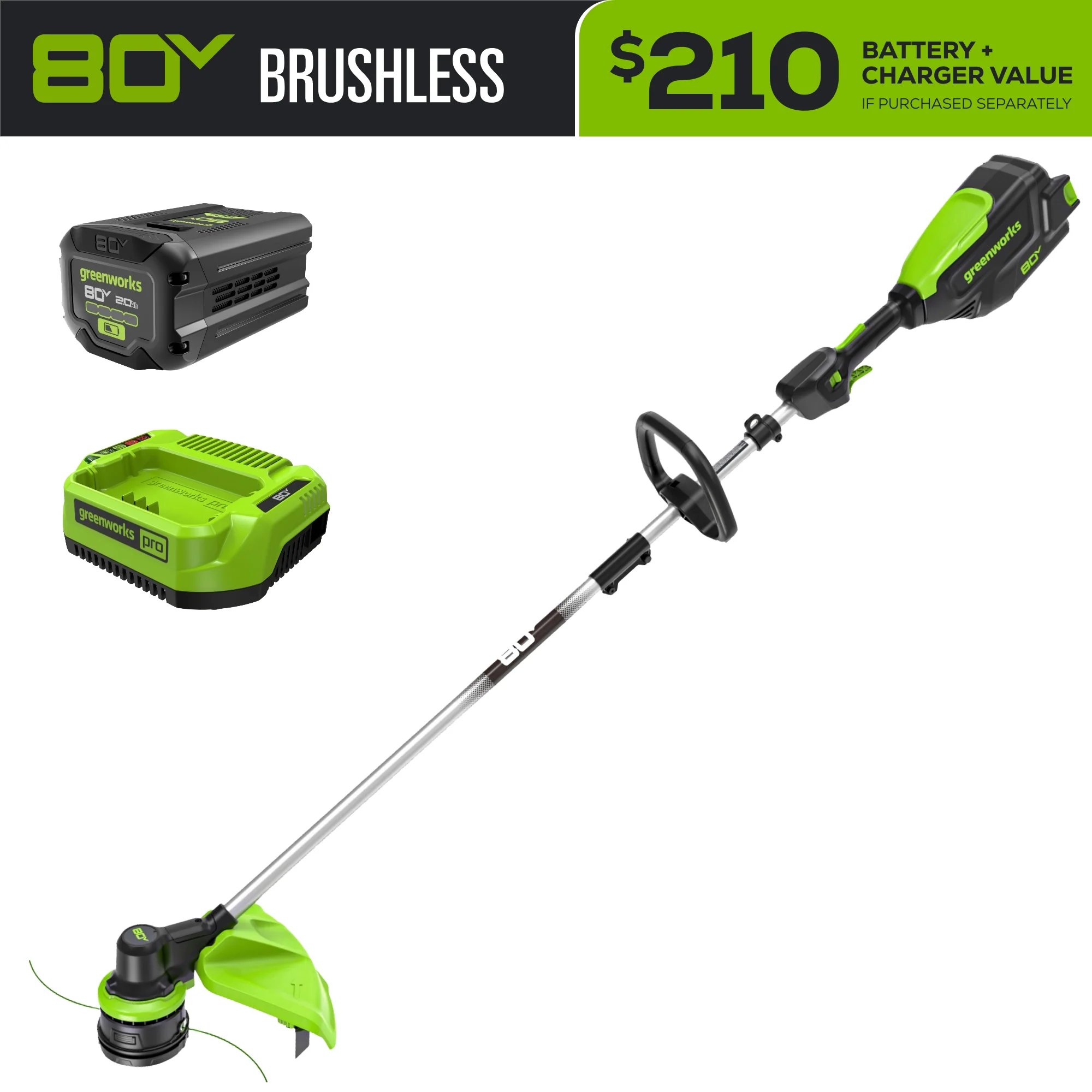 80V 16 Cordless Brushless String Trimmer w/ 2.0Ah Battery & 2Amp Charger
