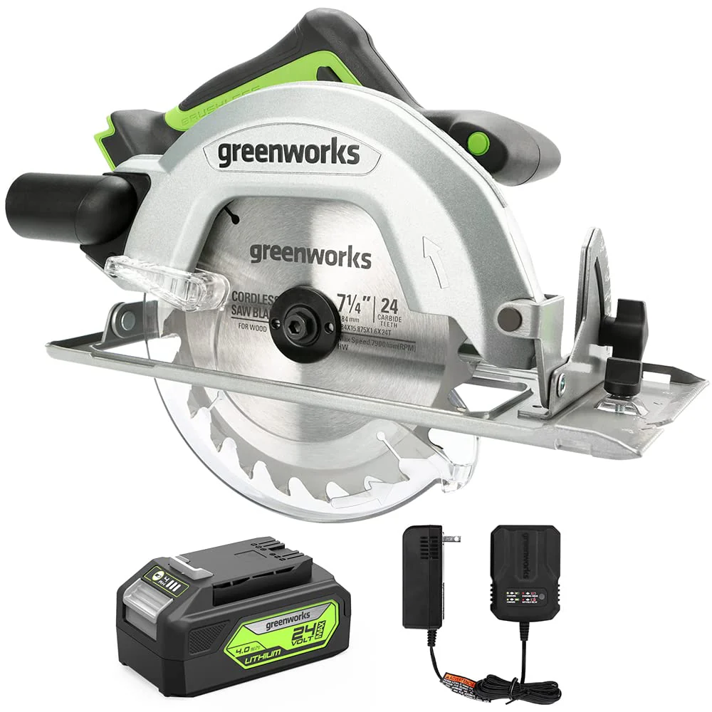 24V Circular Saw 7-1/4, Saw Blade & Dust Connector Kit w/ 4.0Ah Battery & Charger
