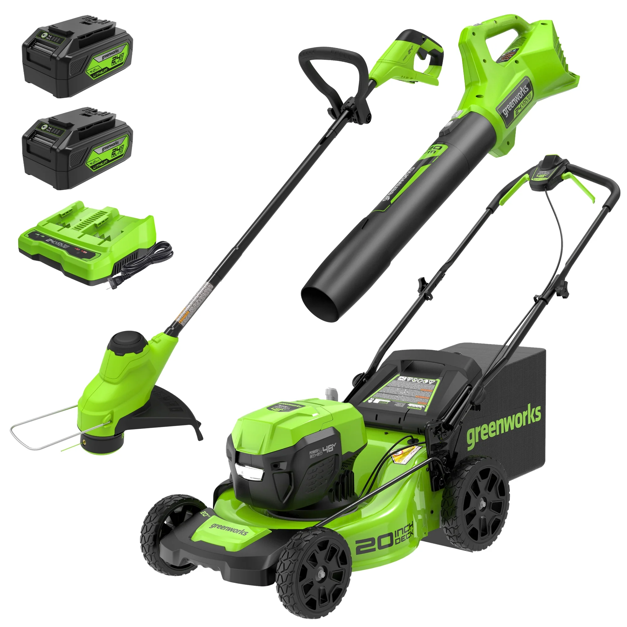 48V (2x24V) 20 Cordless Battery Push Mower 3pc Combo Kit w/ (2) 4.0Ah Batteries & Dual Port Chargers