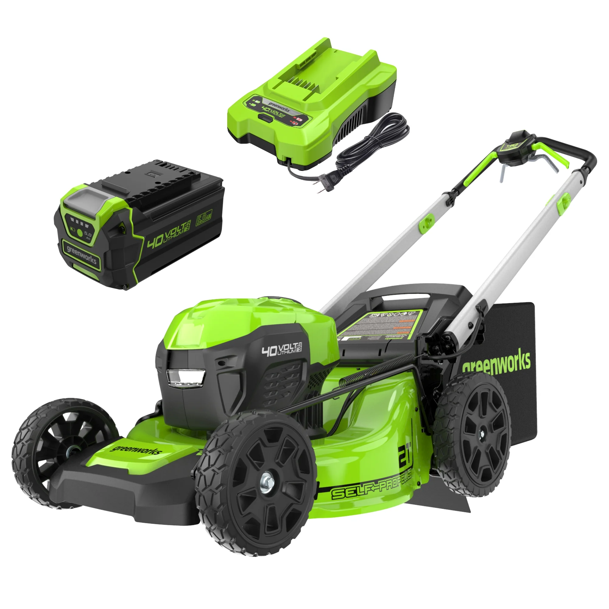40V 21 Cordless Battery Self-Propelled Lawn Mower w/ 5.0Ah USB Batteries & Charger