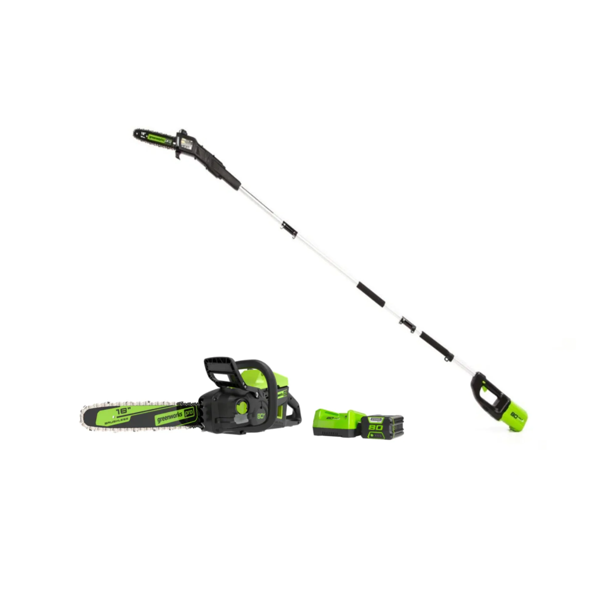 80V 18 Cordless Battery Chainsaw & 10 Pole Saw Combo Kit w/ 4.0 Ah Battery & Rapid Charger