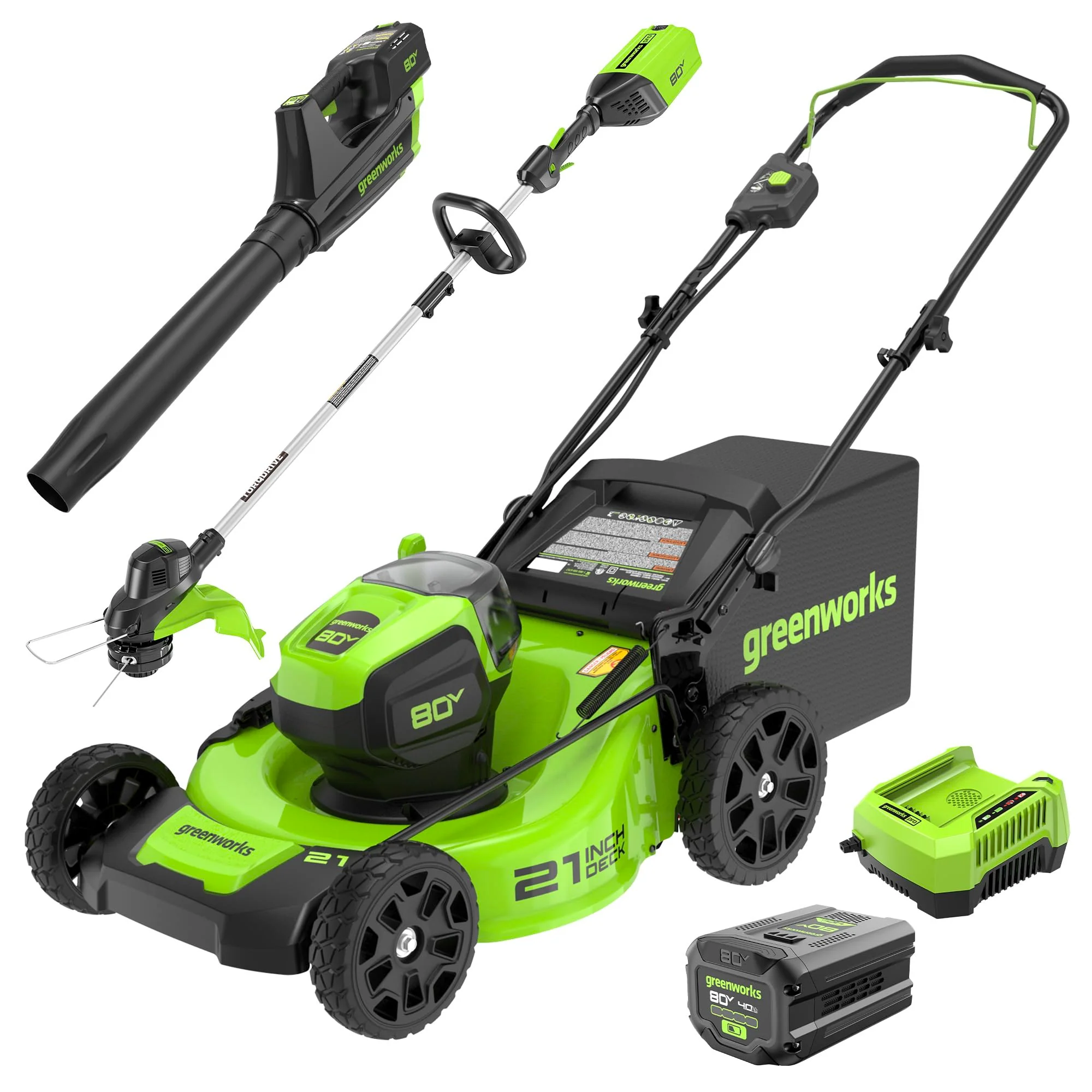 80V 21 Cordless Battery 3-in-1 Push Mower 3pc Combo Kit w/ (2) 2.0Ah Batteries & Rapid Charger