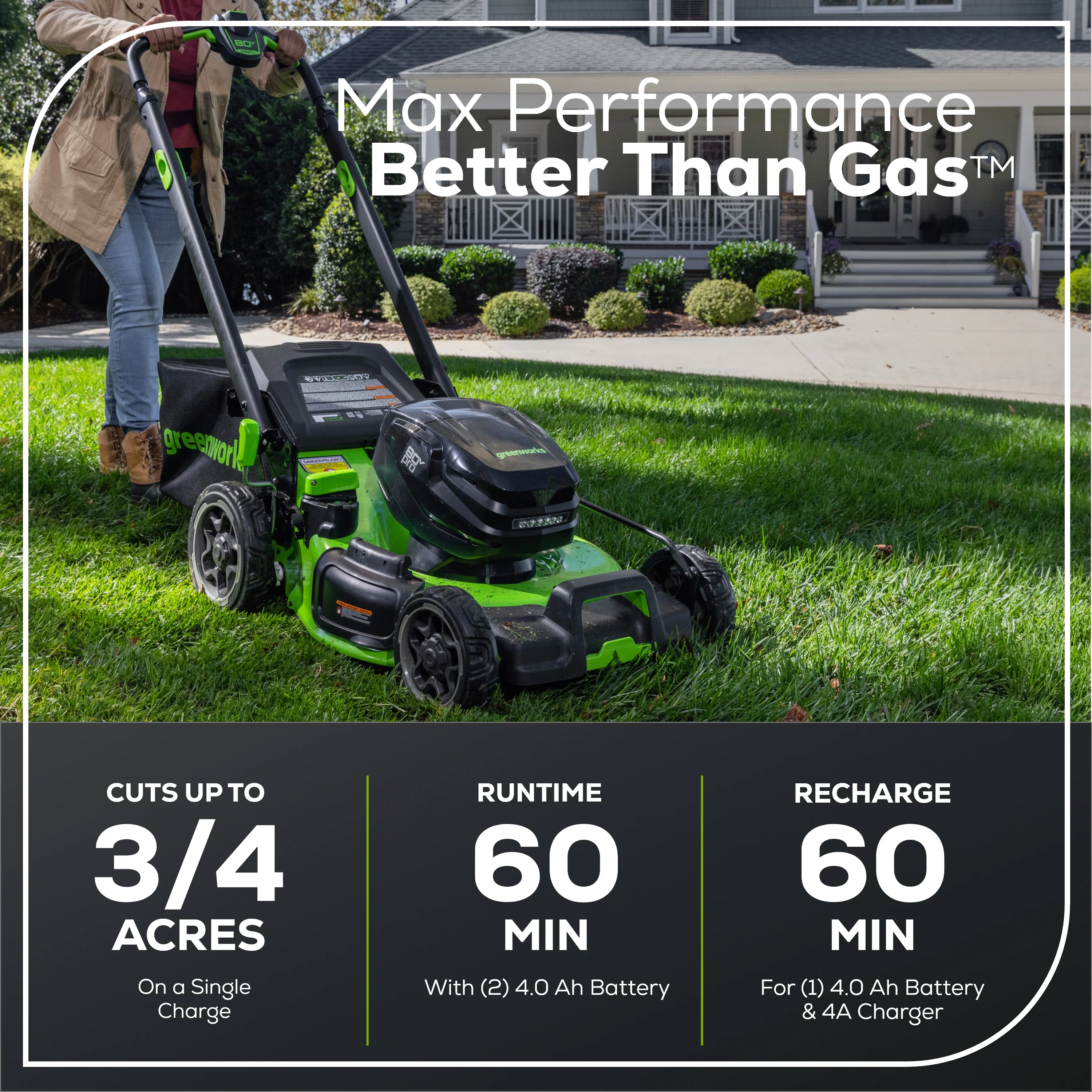 80V 22 Cordless Battery Dual Blade Self-Propelled Lawn Mower w/ (2) 4.0Ah Batteries & Rapid Charger