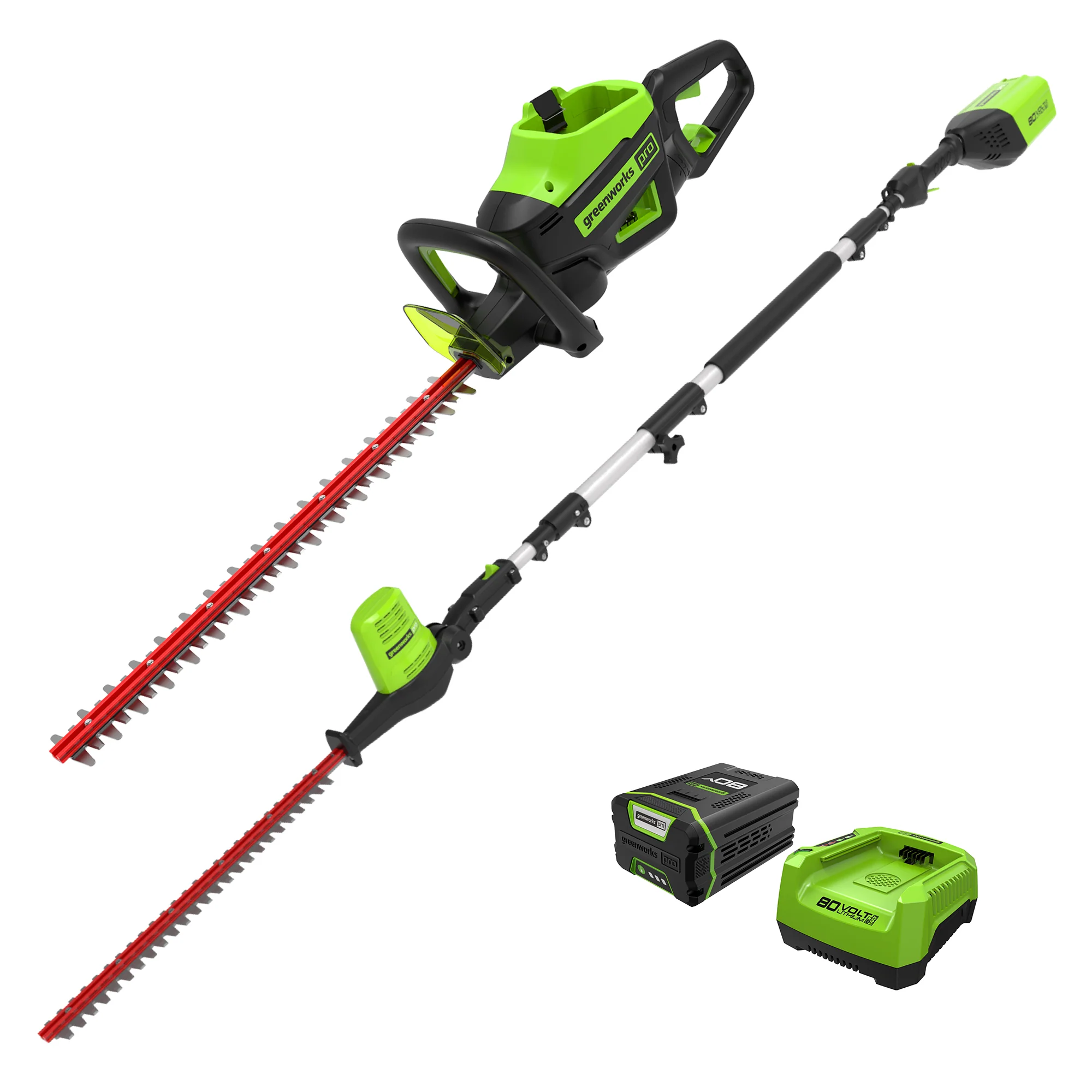 80V 24 Cordless Battery Hedge Trimmer & 20 Pole Hedge Trimmer Combo Kit w/ 2.0 Ah USB Battery & Charger