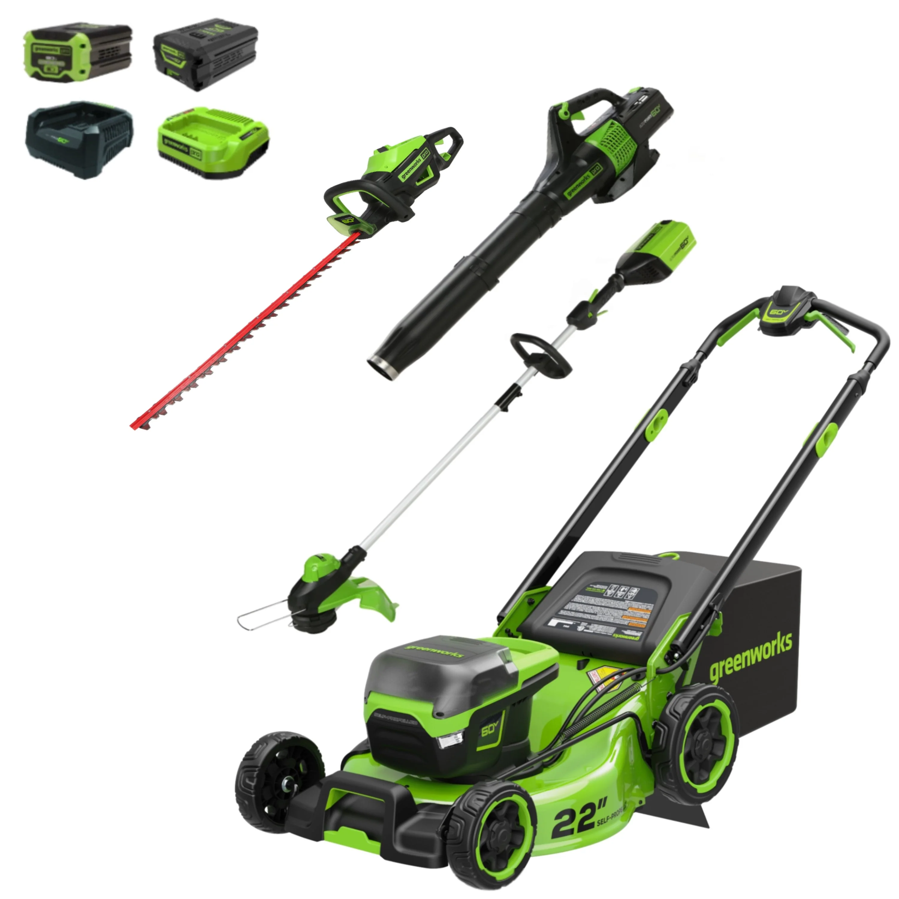 60V 22 Self-Propelled Lawn Mower 4-pc Combo Kit w/ (1)8.0Ah Battery and (1) 4.0Ah Battery & (2) Chargers