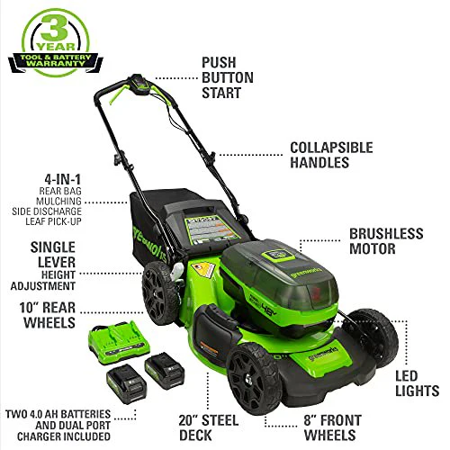 48V (2x24V) 20 Cordless Battery Push Mower w/ (2) 4.0Ah USB Batteries & Charger