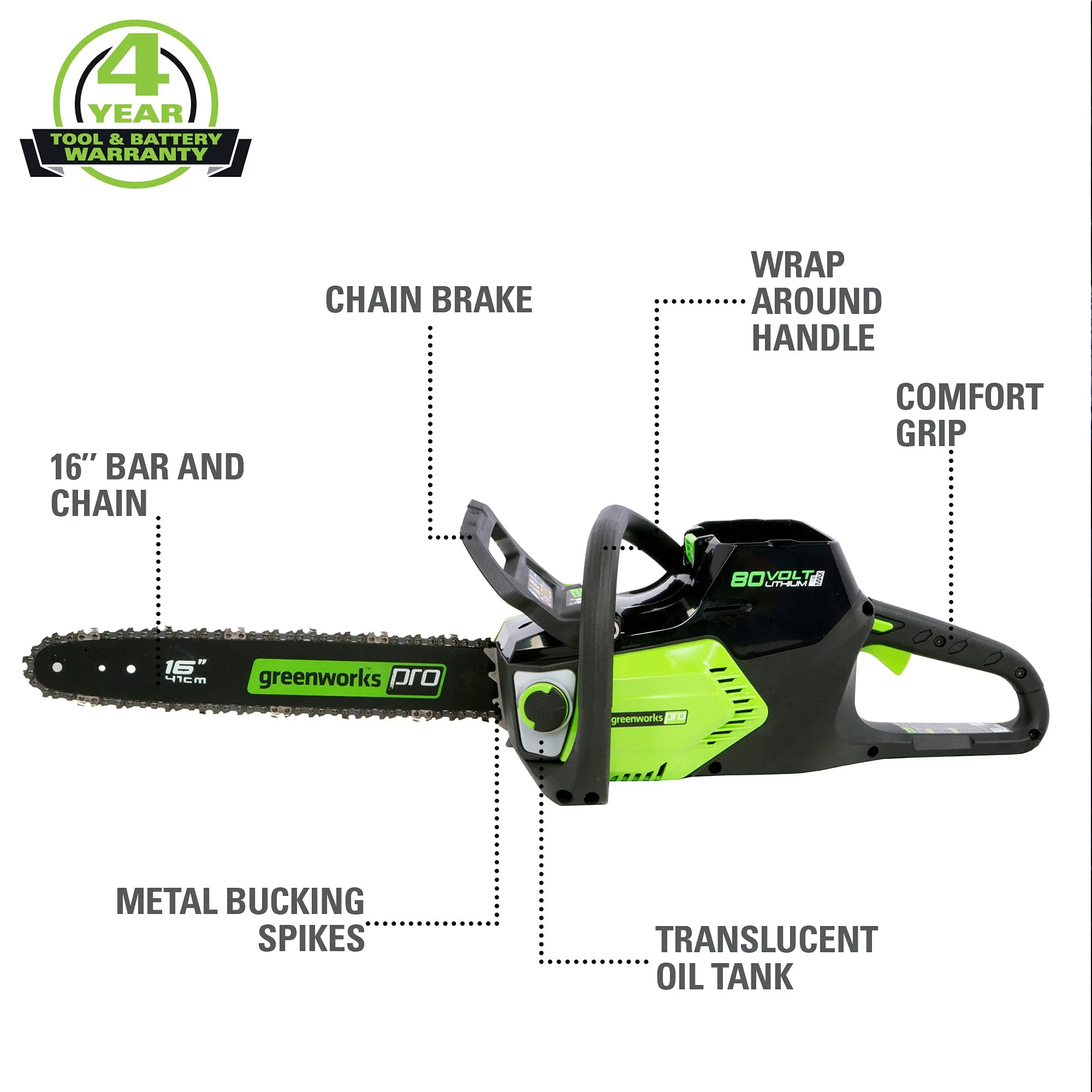 Pro 80V Cordless 16 Brushless Chainsaw w/ 2.0Ah Battery & Charger