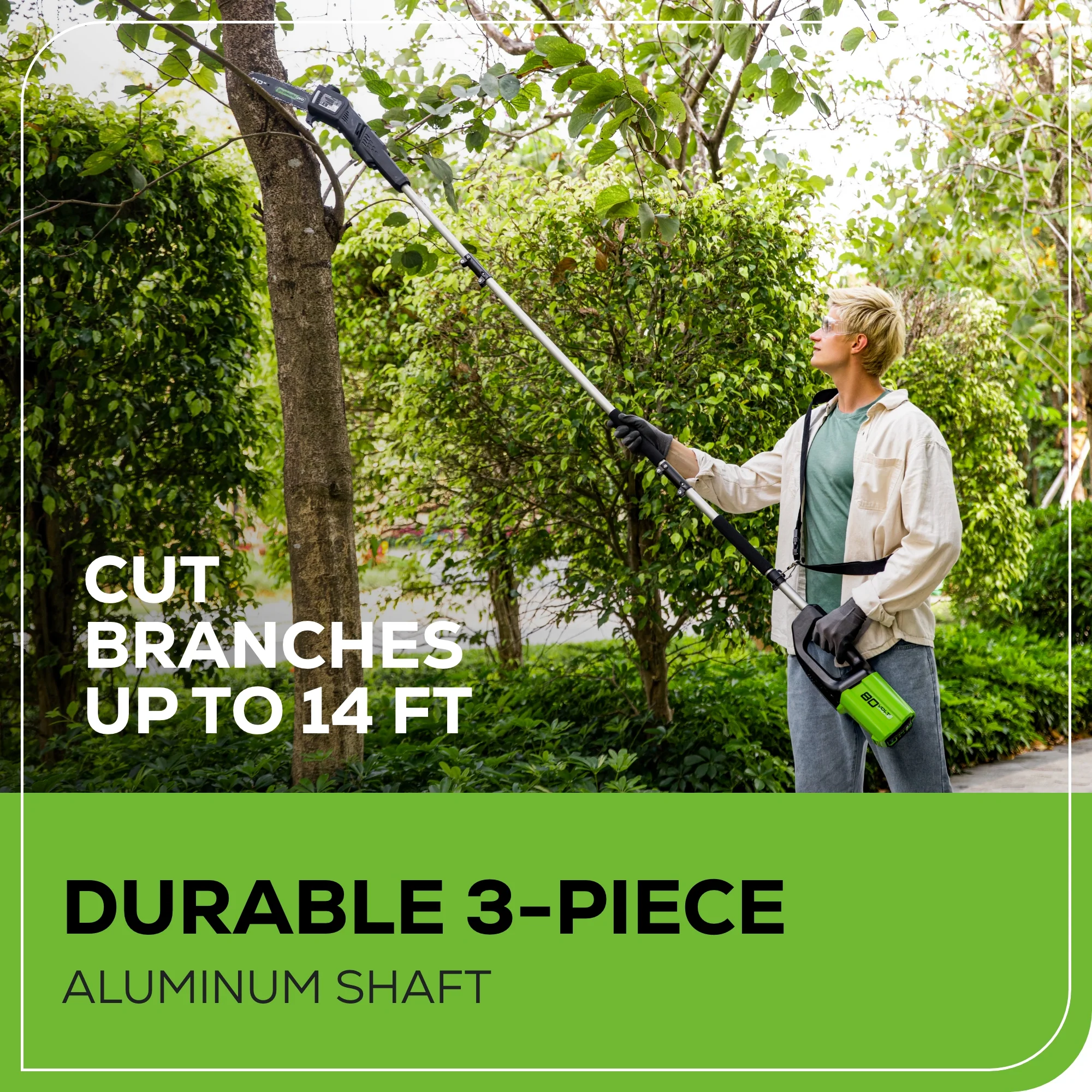 80V Cordless 10 Brushless Pole Saw w/ 2.0Ah Battery & Rapid Charger