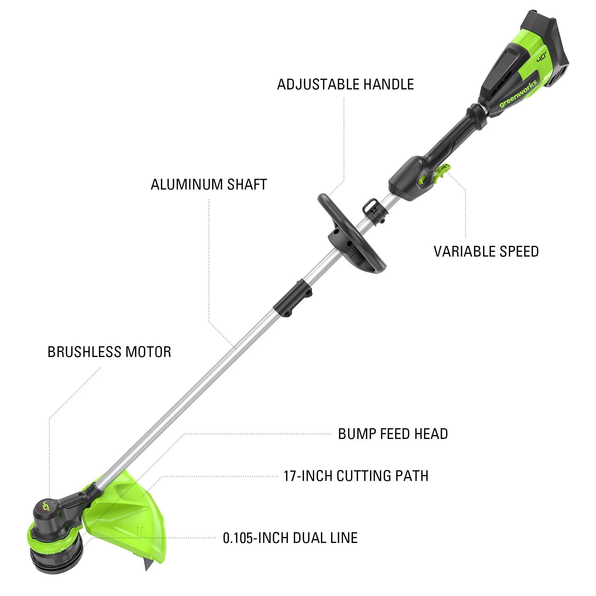 40V 17 Cordless Battery String Trimmer w/ 8.0 Ah Battery & Charger