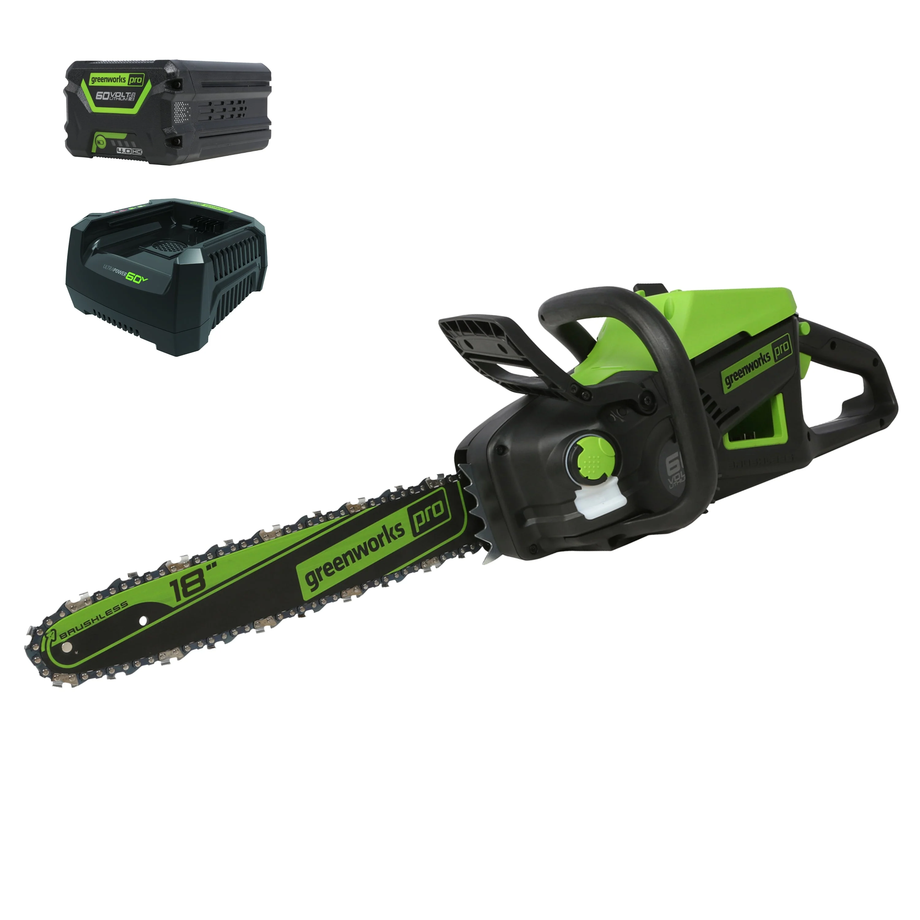 60V 18 Cordless Battery 2.0kW Chainsaw & 24V 6 Pruner Saw w/ (1) 4.0 Ah Battery, (1) 2.0 Ah Battery & (2) Chargers