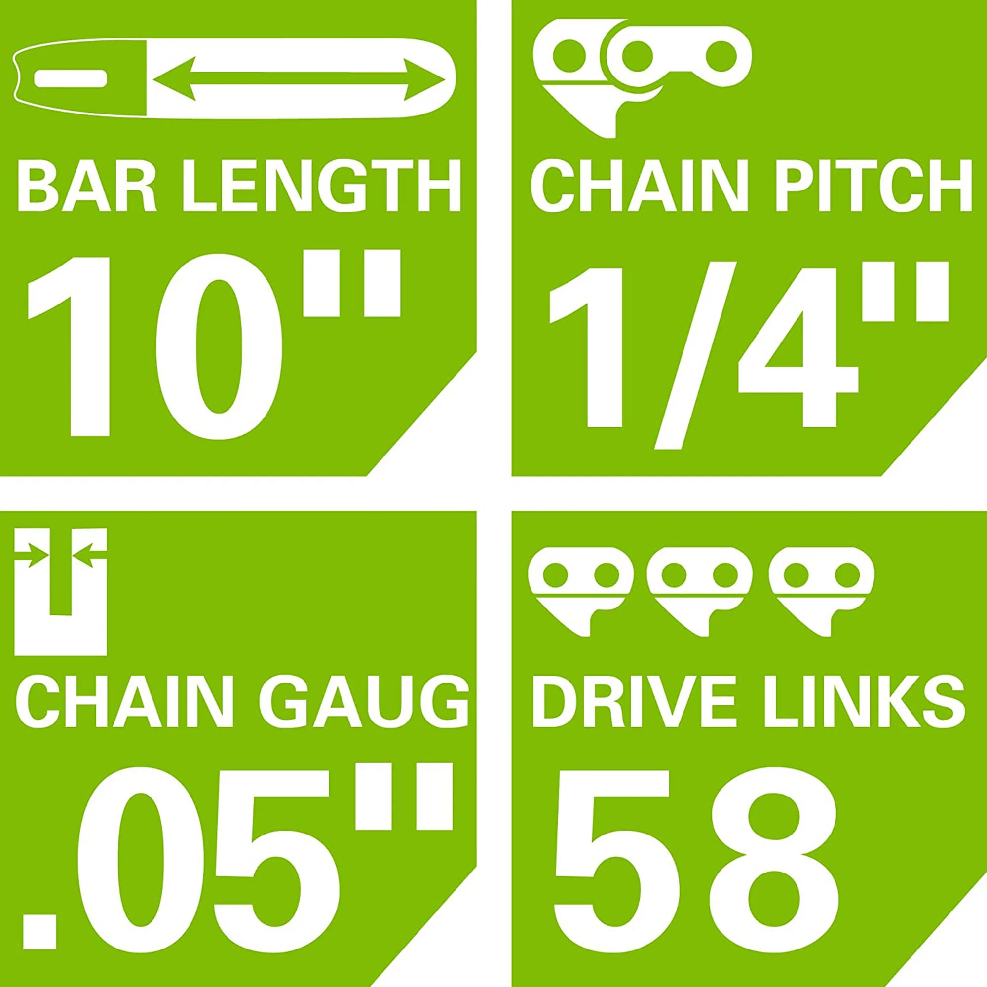 10 Pole Saw Chain w/ 1/4 Pitch, .050 Chain Gauge & 58 DL