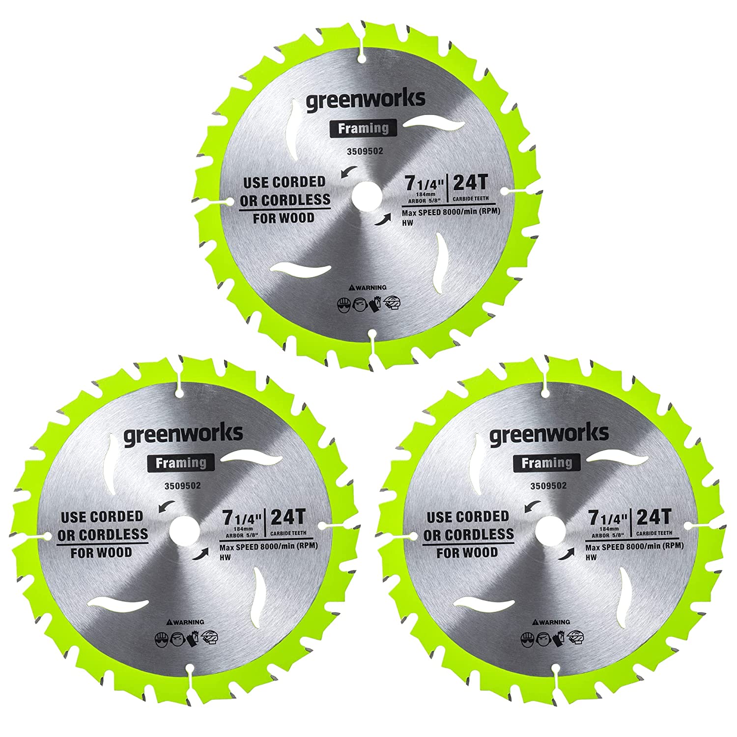 Greenworks 24V 7-1/4 24T Circular Saw Blades,3pc