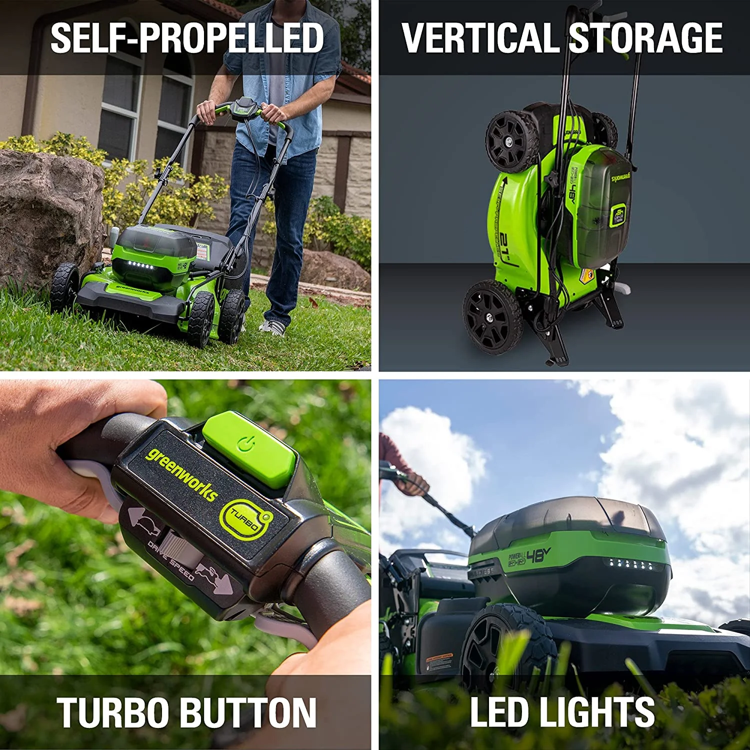 48V (2x24V) 21 Cordless Battery Self-Propelled Lawn Mower w/ (4) 4.0Ah Batteries & (2) Dual Port Chargers