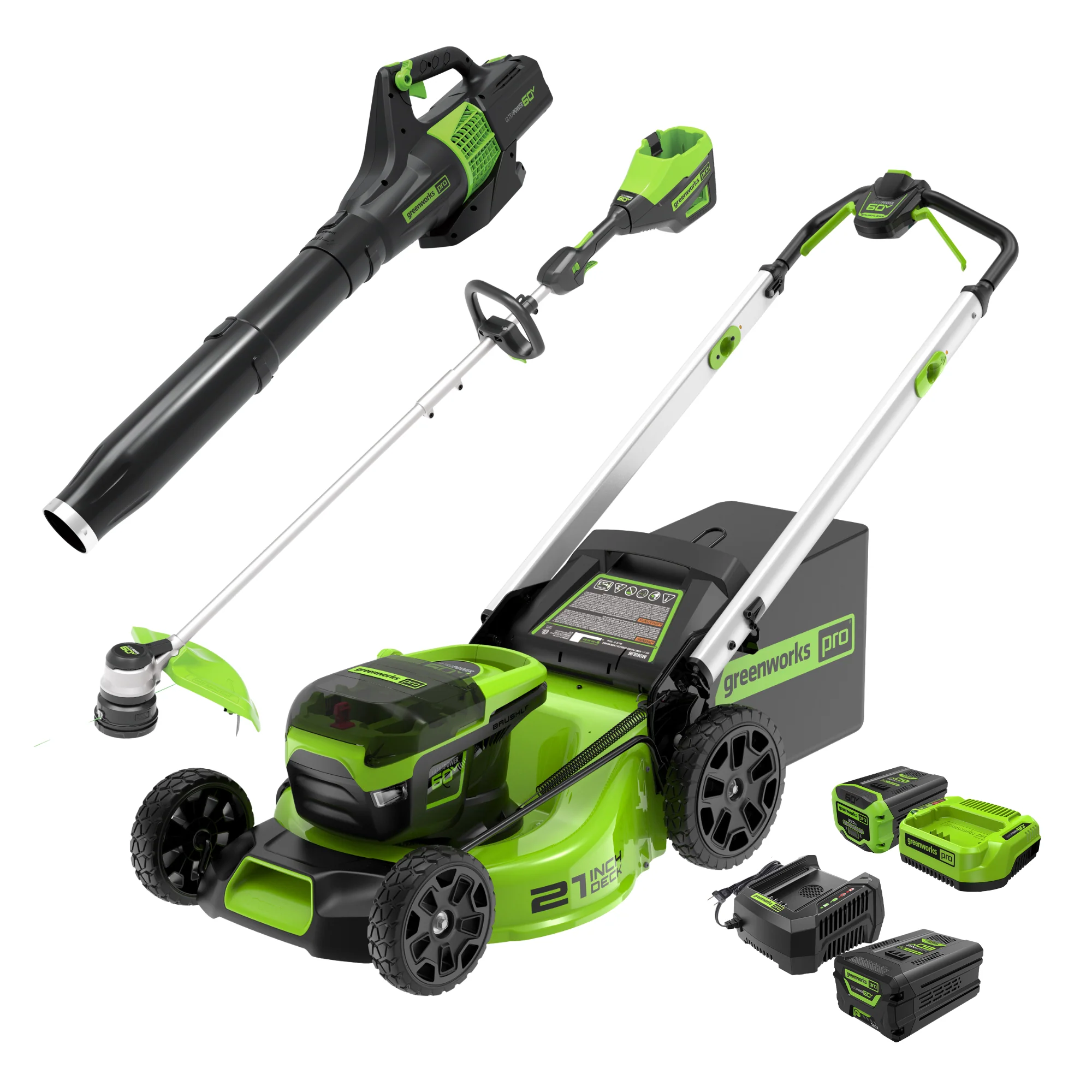 60V 21 Cordless Battery Push Mower 3pc Combo Kit w/ (1) 60V 5.0Ah and (1) 2.0Ah Battery & Chargers
