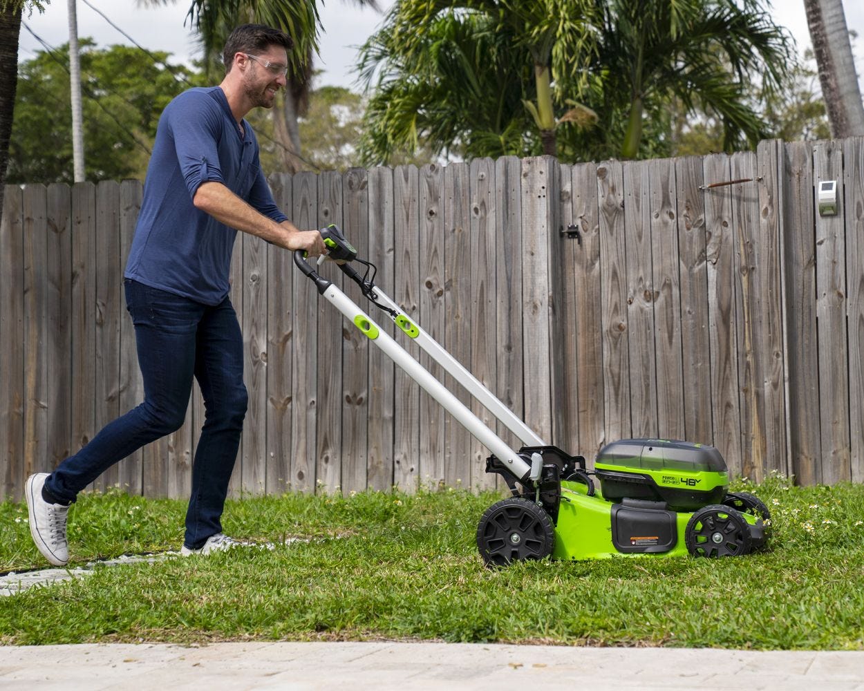 48V (2x24V) 21 Cordless Battery Self-Propelled Lawn Mower w/ (4) 4.0Ah USB Batteries & (2) Dual Port Chargers