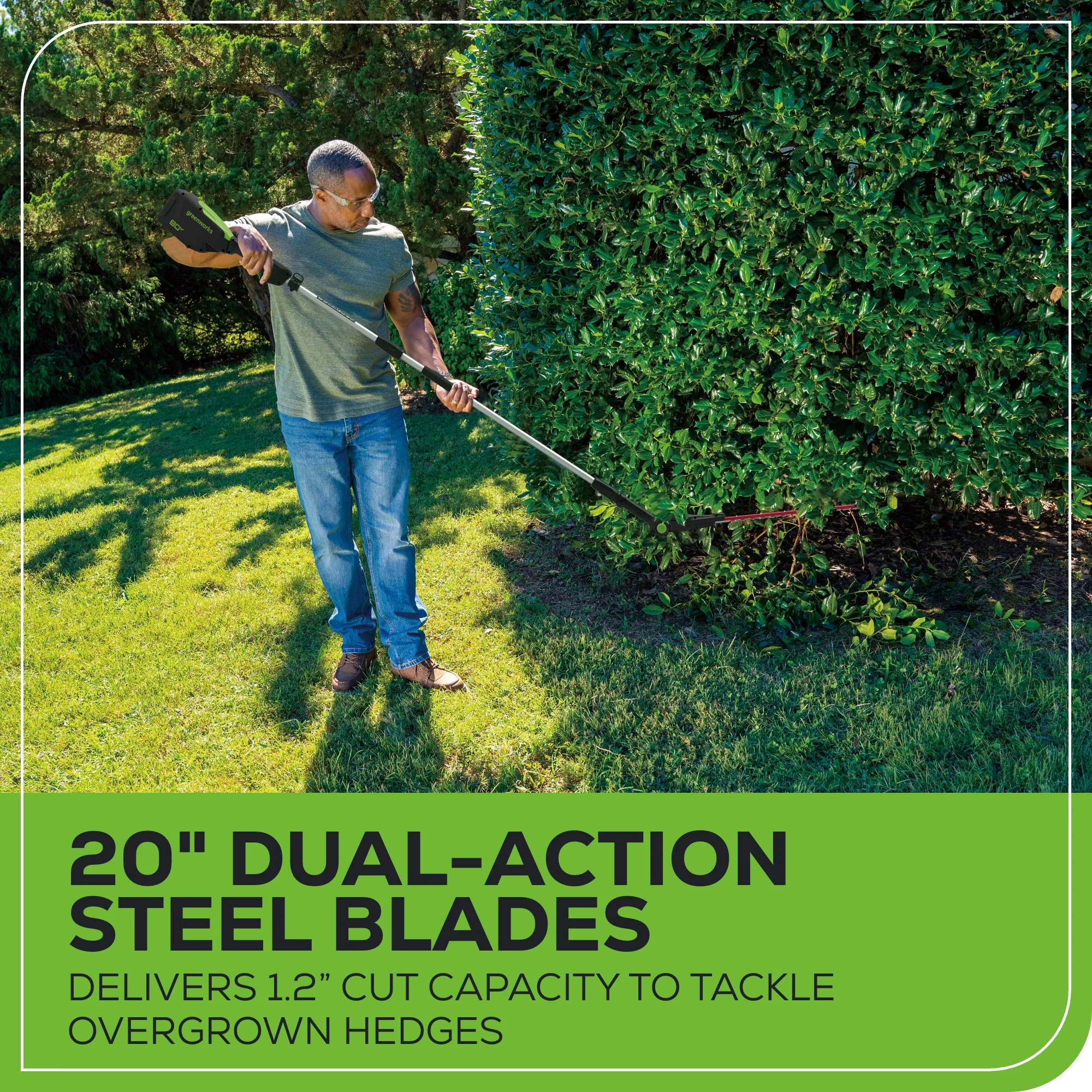 80V 20 Cordless Battery Pole Hedge Trimmer (1.2 cut, 4000 SPM) w/ 2.0Ah Battery & Charger