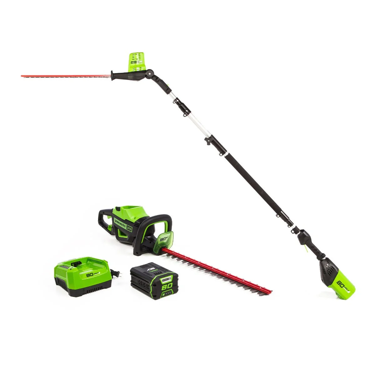 80V 24 Cordless Battery Hedge Trimmer & 20 Pole Hedge Trimmer Combo Kit w/ 2.0 Ah USB Battery & Charger